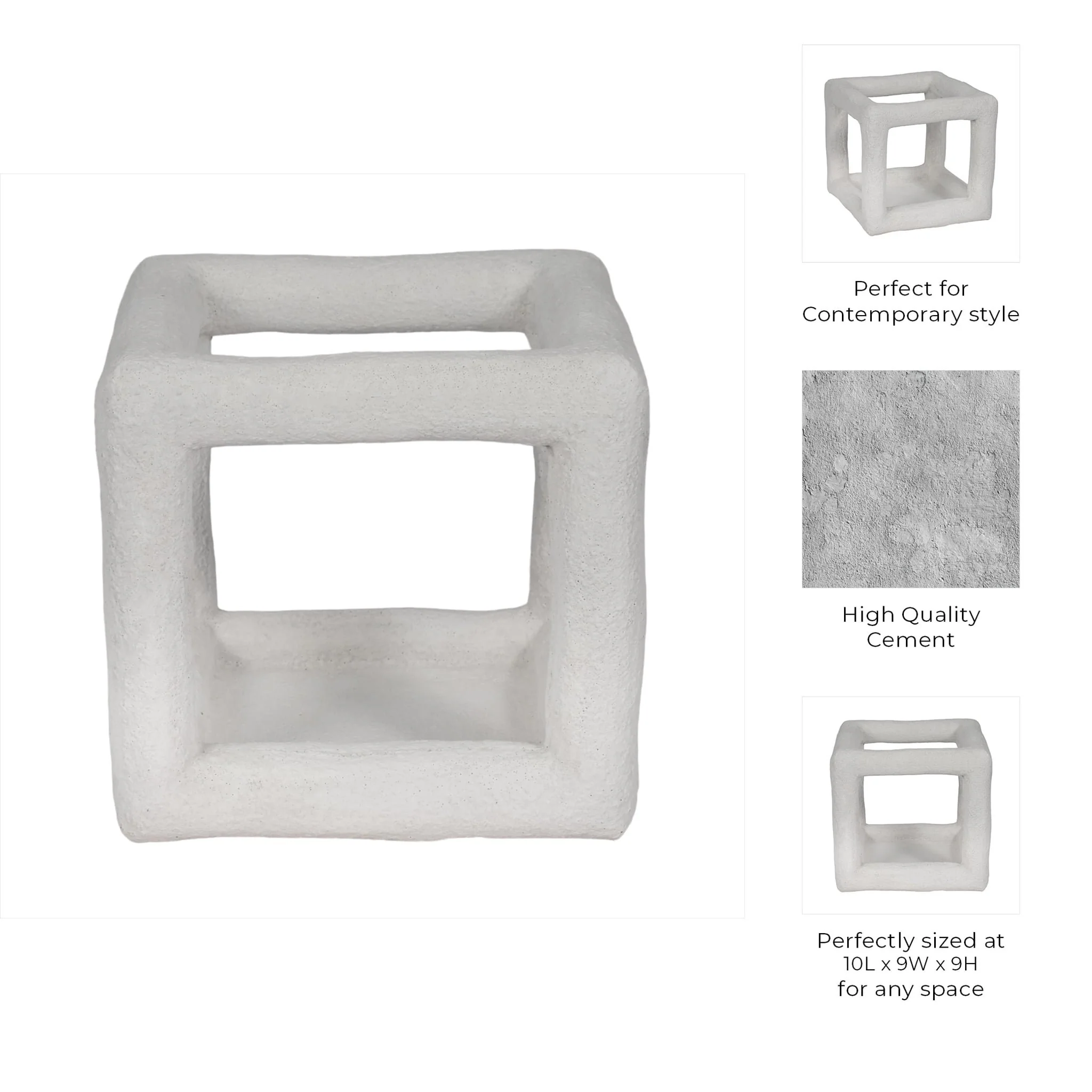 10" Textured Open Square Object, White - Image 9