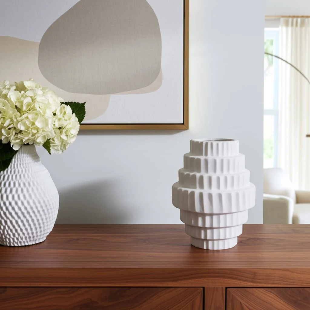 10" Textured Staggered Vase, White - Image 11