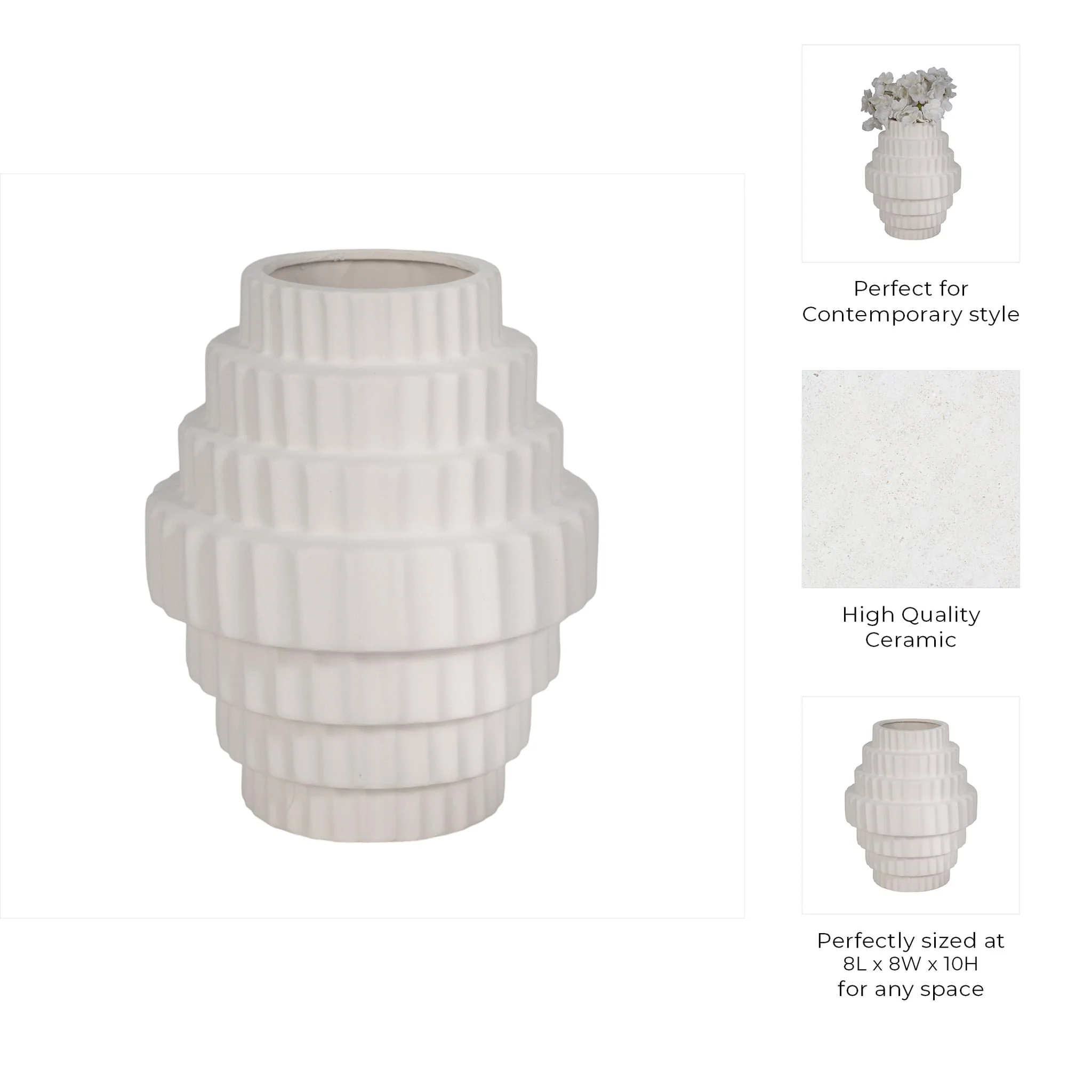 10" Textured Staggered Vase, White - Image 9