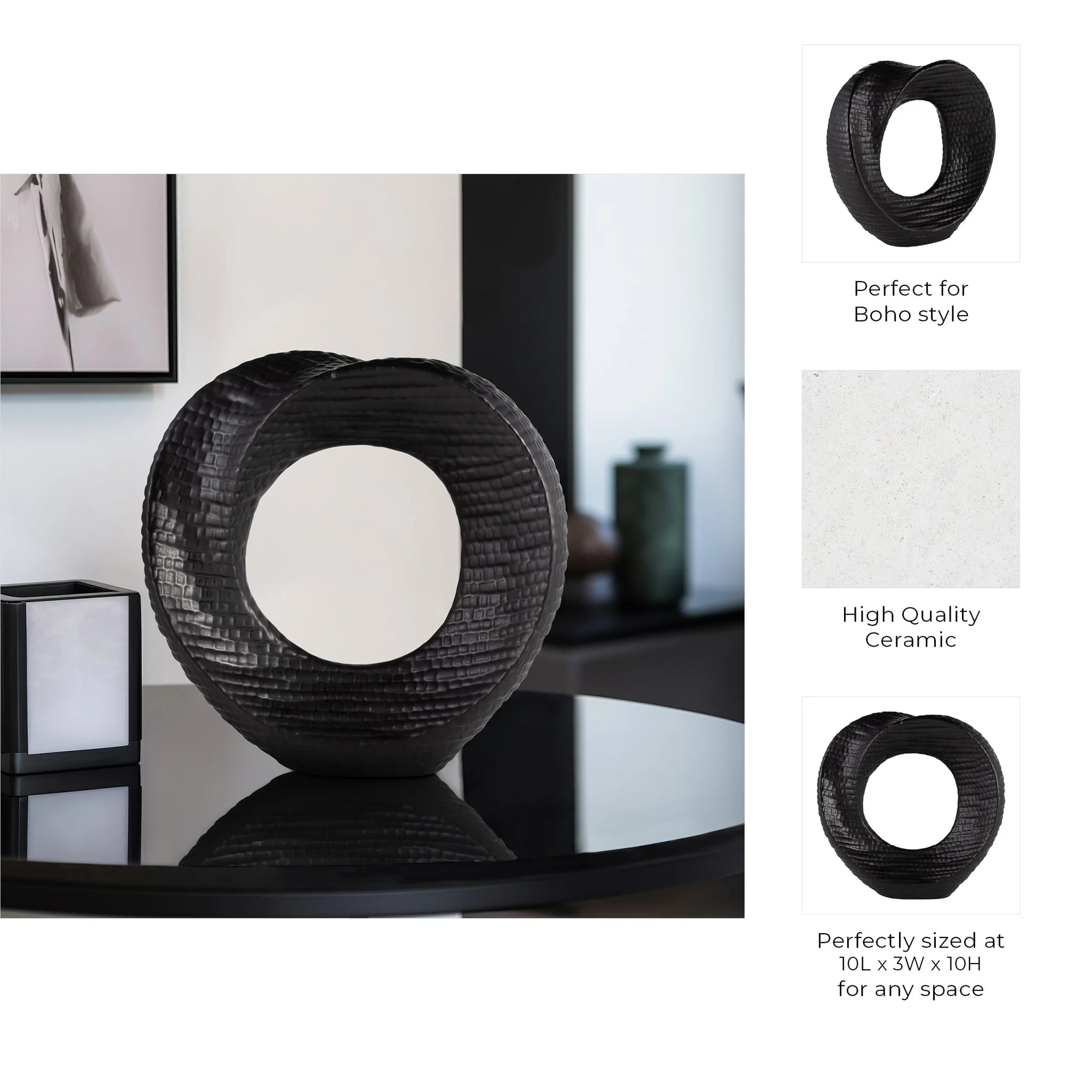 10" Textured Table Top Deco, Black - Image 3