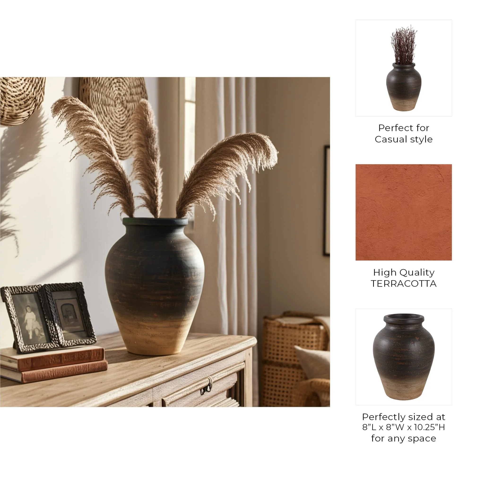 10" Traditional Terracotta Jug, Chocolate Brown - Image 9