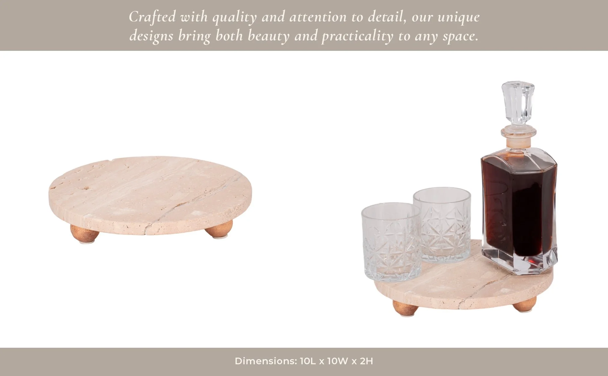 10" Travertine Tray On Wood Ball Feet, Tan - Image 12