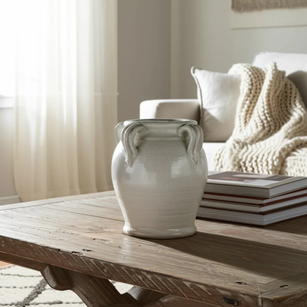 10" Vase With Handles, White Crackle - Image 10