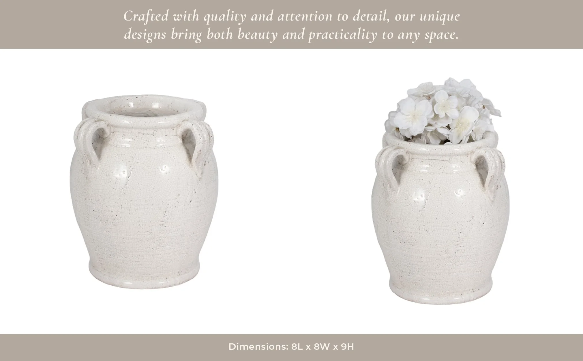 10" Vase With Handles, White Crackle - Image 13