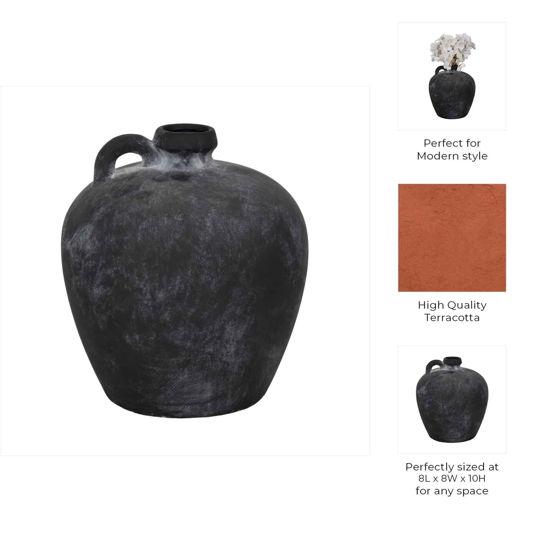 10" Weathered Jug With Handle, Black - Image 10
