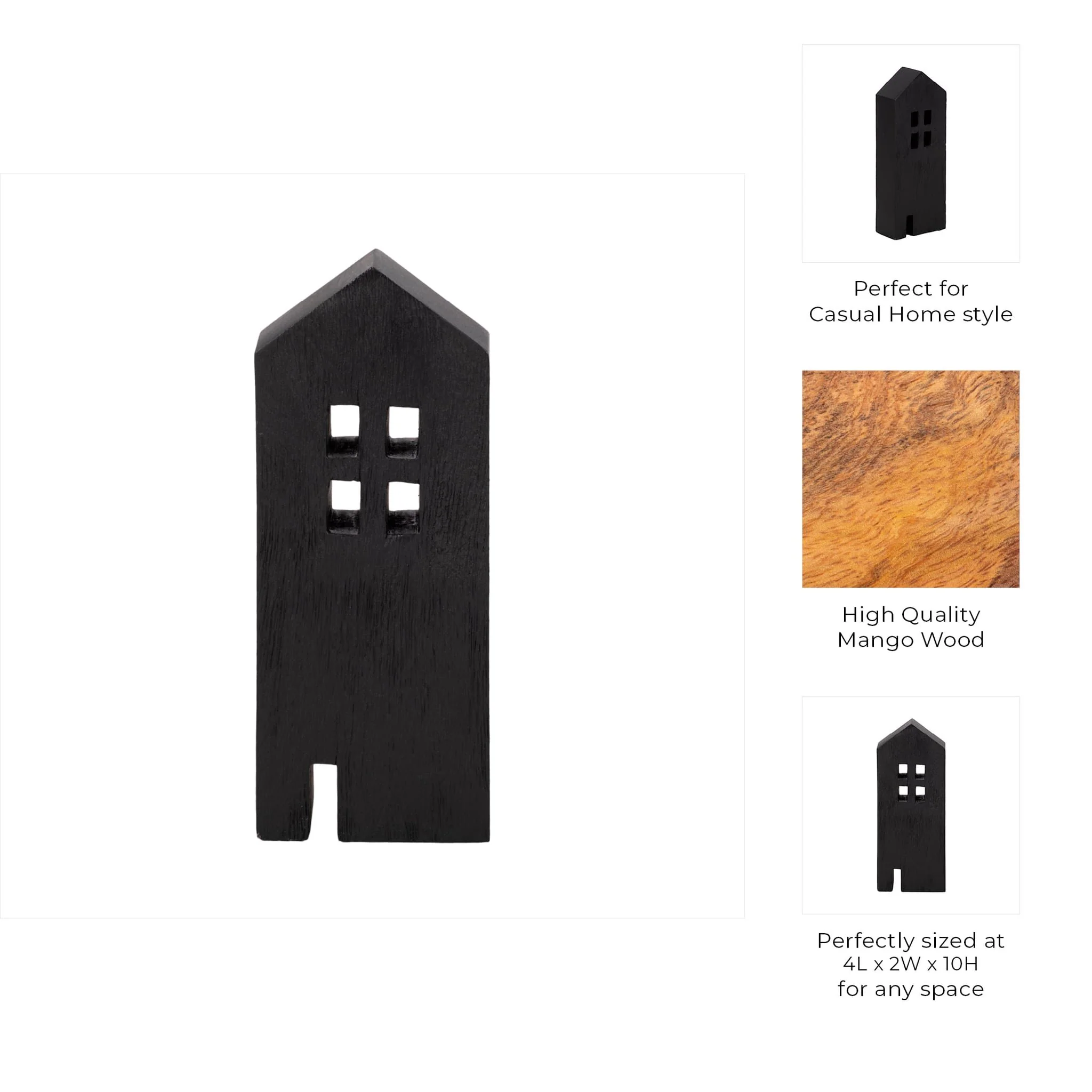 10" Wood House Decor, Black - Image 10