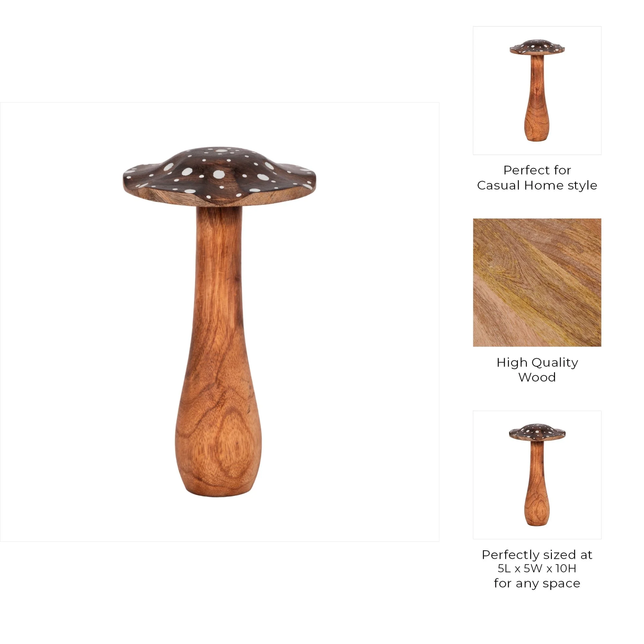 10" Wood Mushroom With White Dots, Brown - Image 8