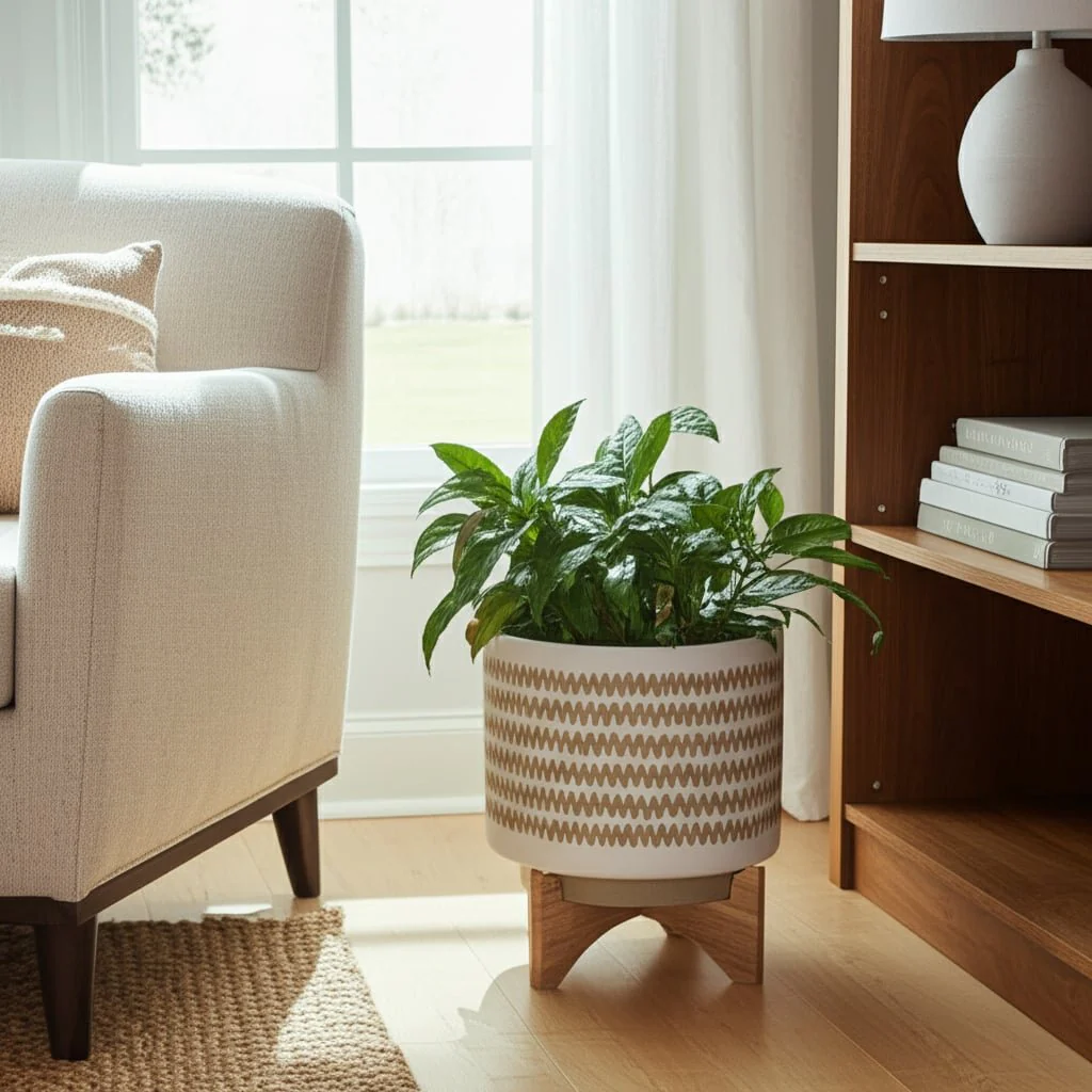10" Zig-zag Planter W/ Stand, White - Image 11