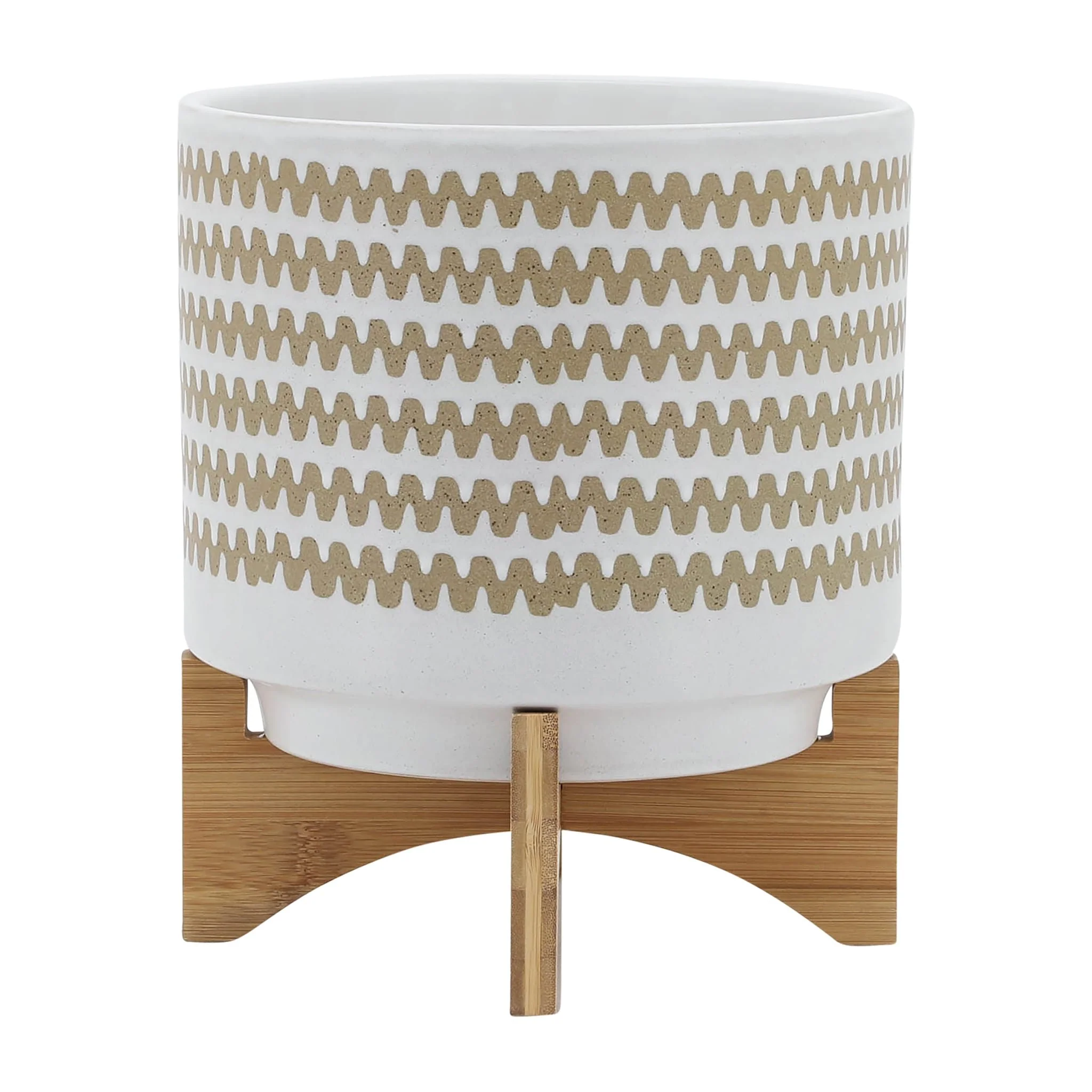 10" Zig-zag Planter W/ Stand, White - Image 2