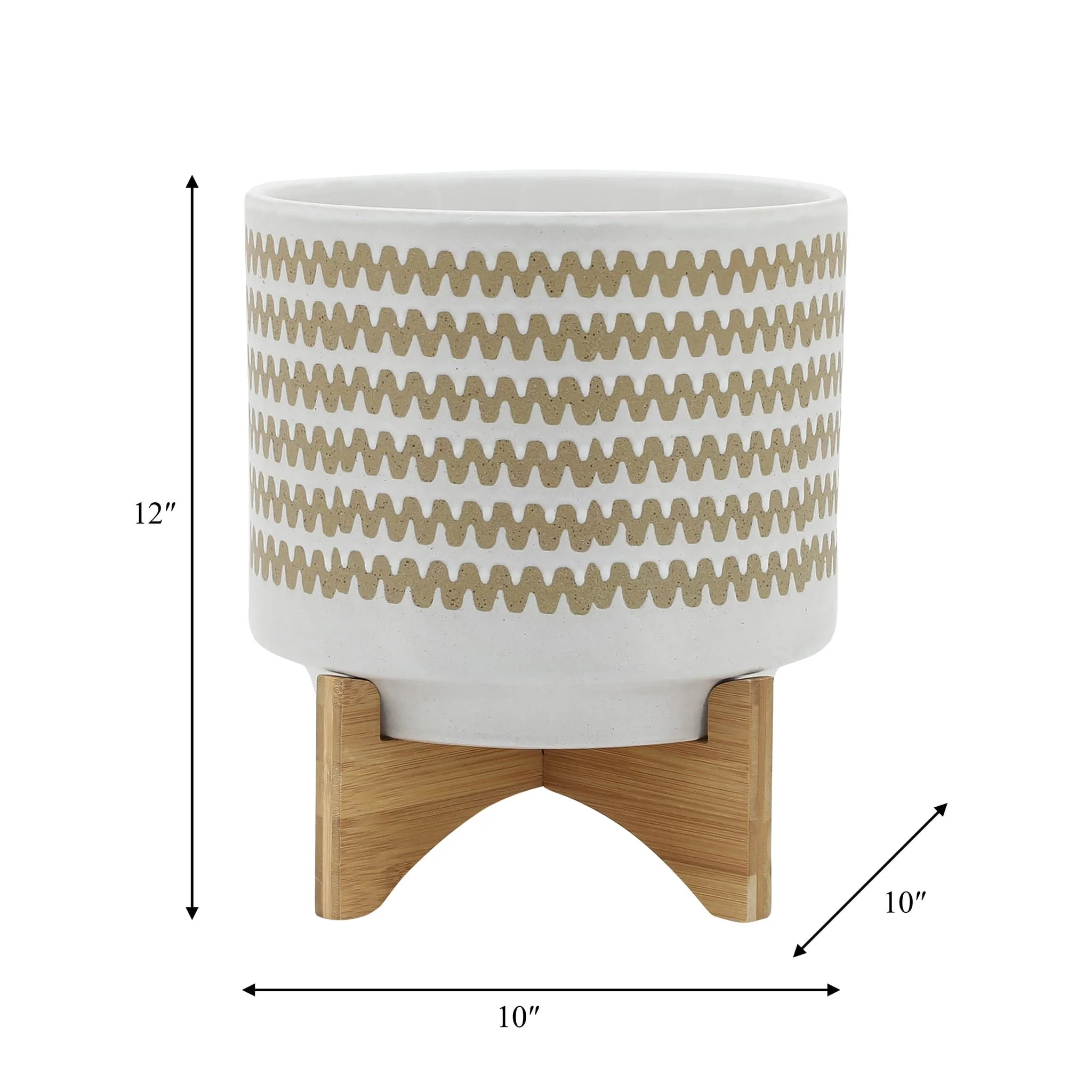 10" Zig-zag Planter W/ Stand, White - Image 9