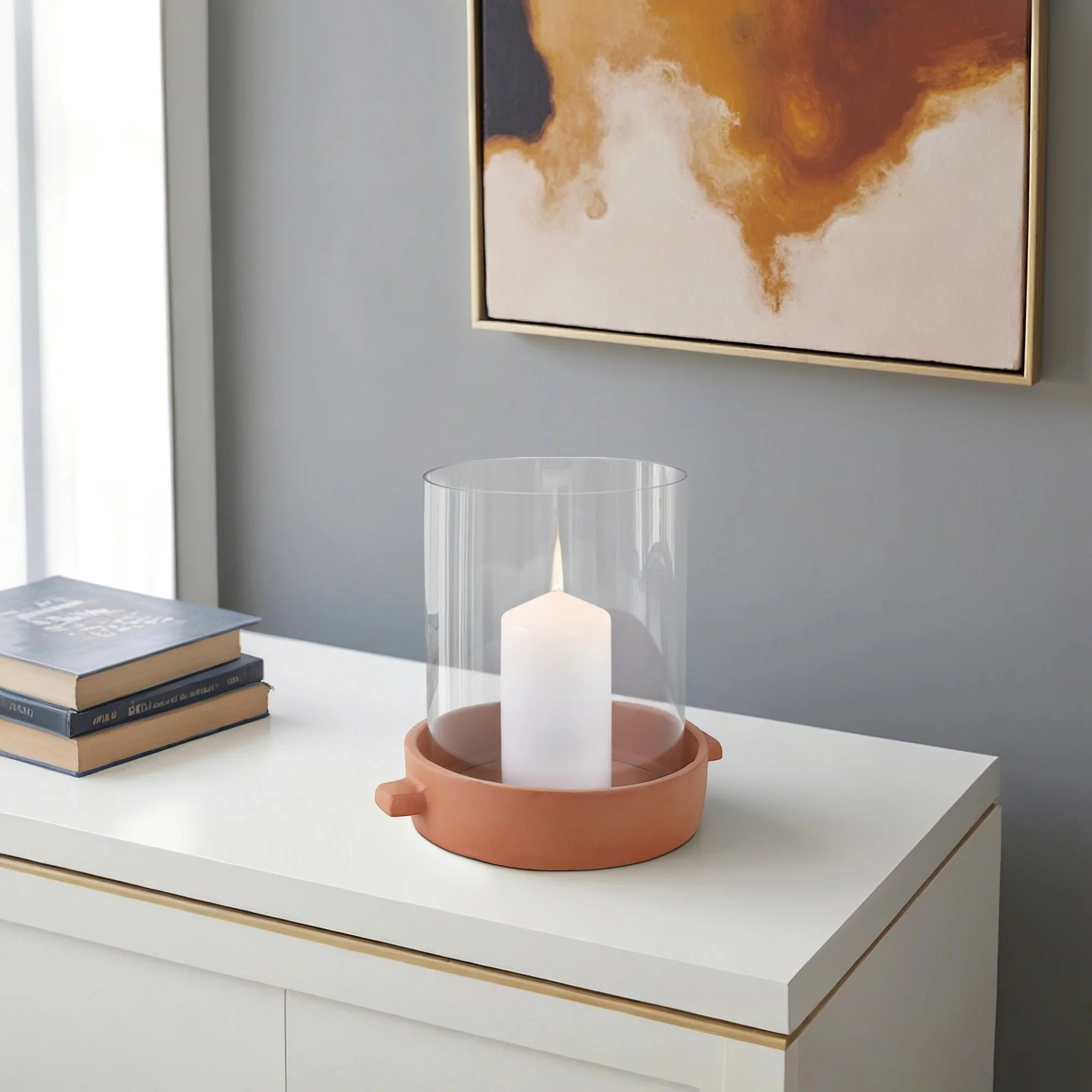 10x10" Terracotta Hurricane Pillar Holder, Natural - Image 10
