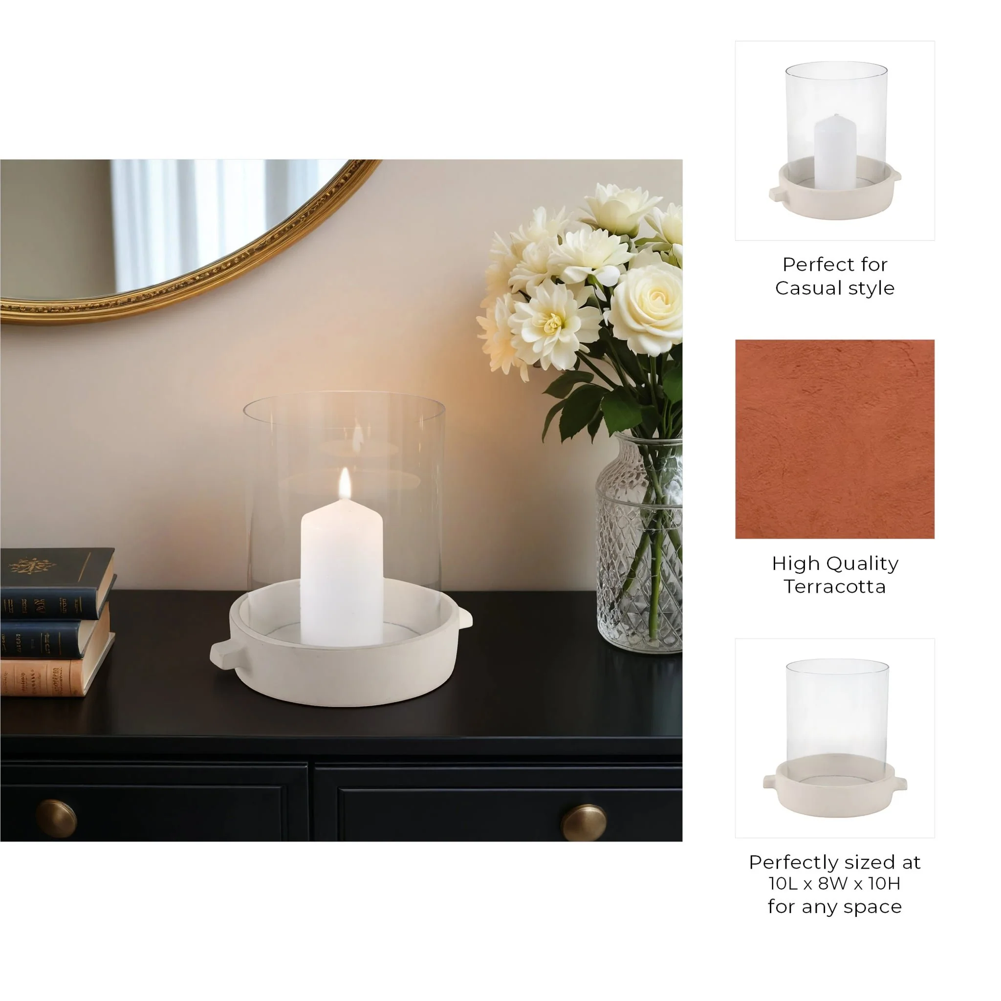 10x10" Terracotta Hurricane Pillar Holder, White - Image 9
