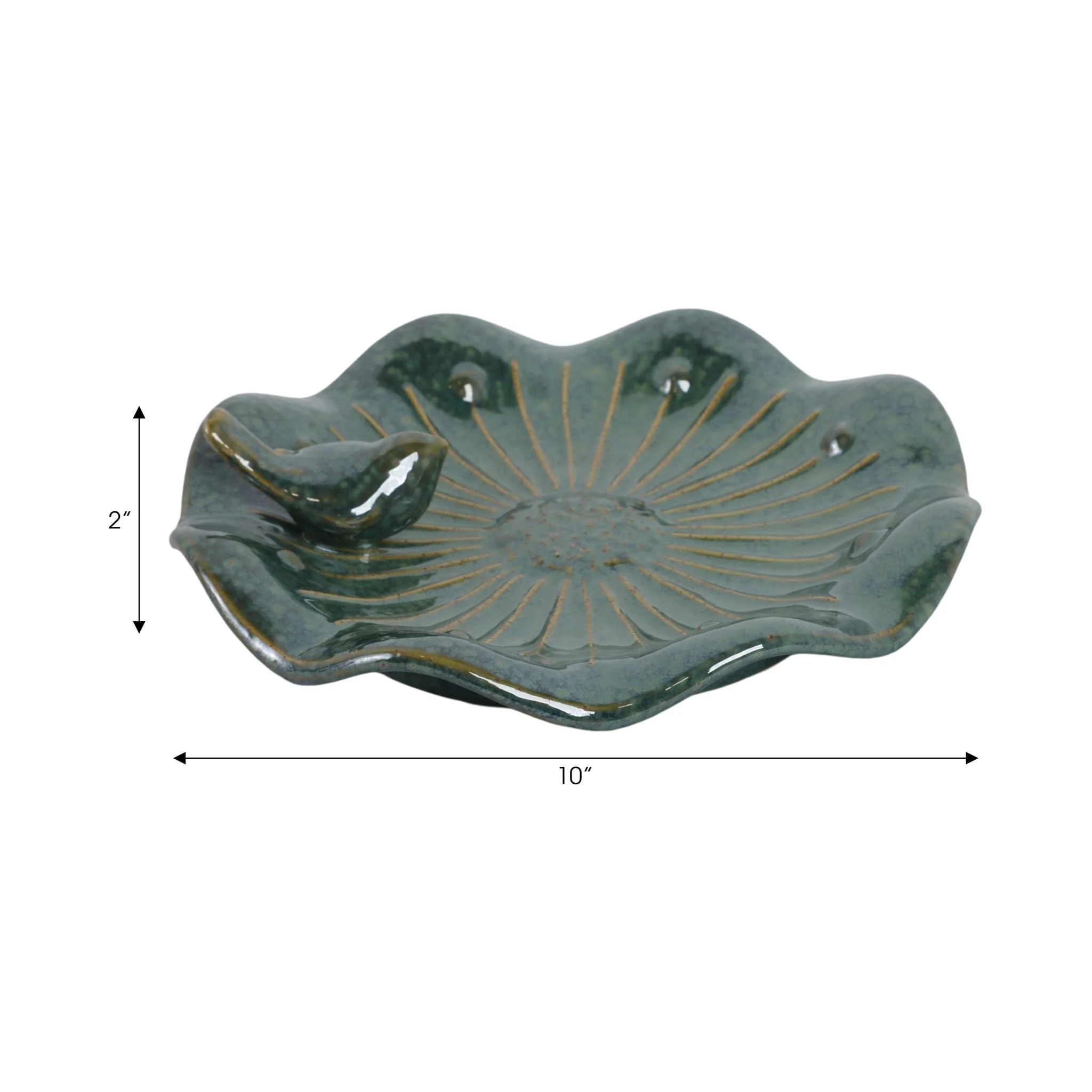 10x2" Flower Birdbath With Perched Bird, Green - Image 8