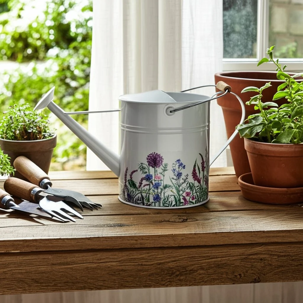 10x20" Watering Can, White W/ Purp Flower - Image 8