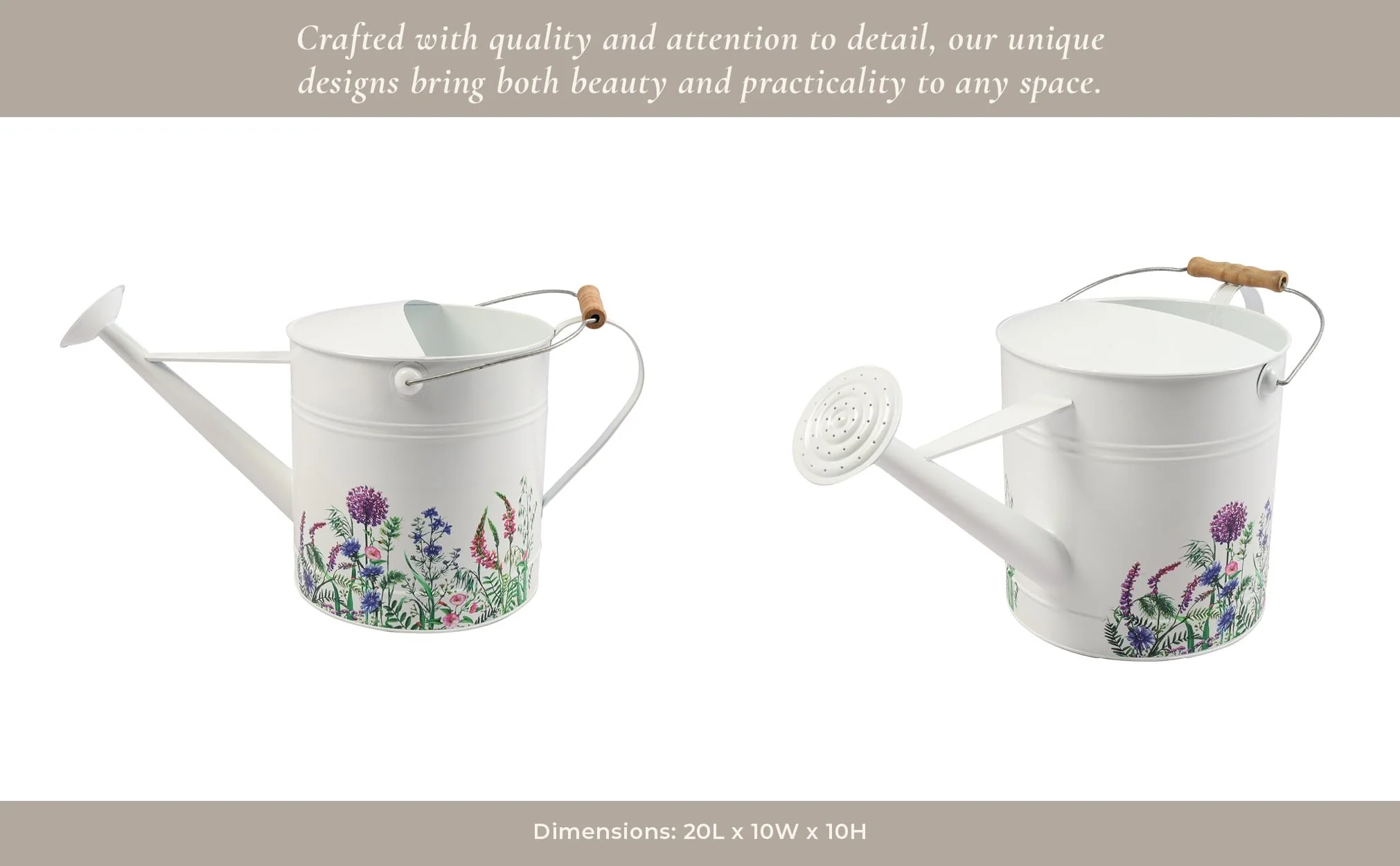 10x20" Watering Can, White W/ Purp Flower - Image 9