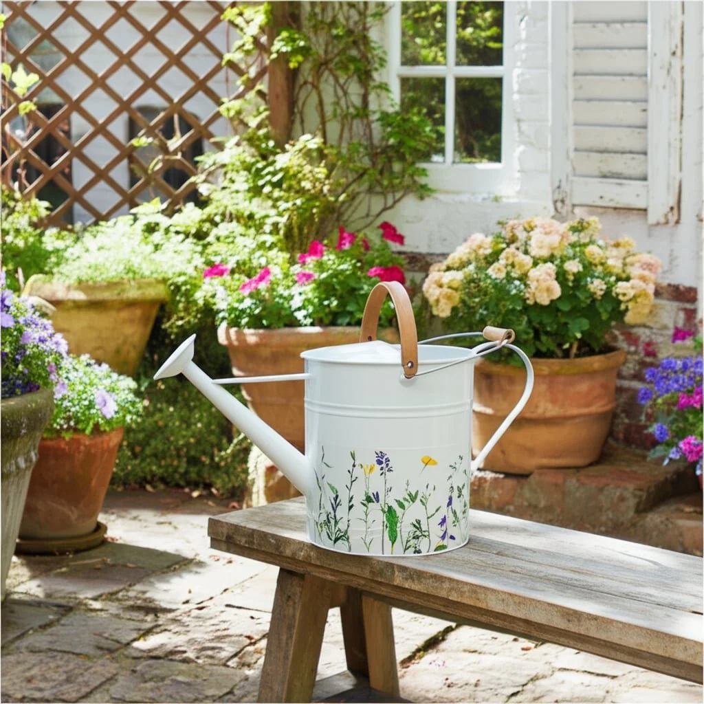 10x20" Watering Can, White W/yel Flower - Image 8