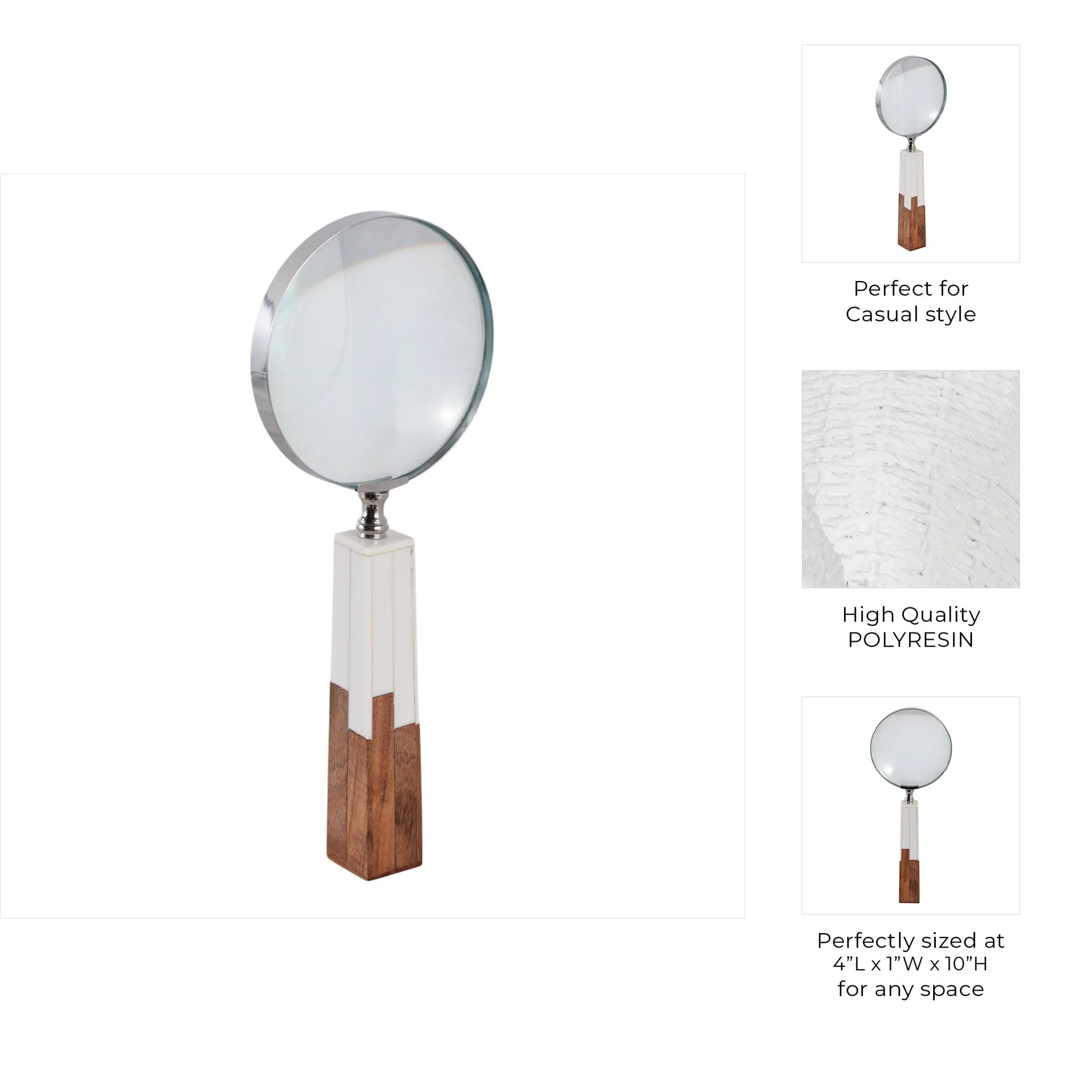 10x4" 2-toned Handle Magnifying Glass, White/brown - Image 9