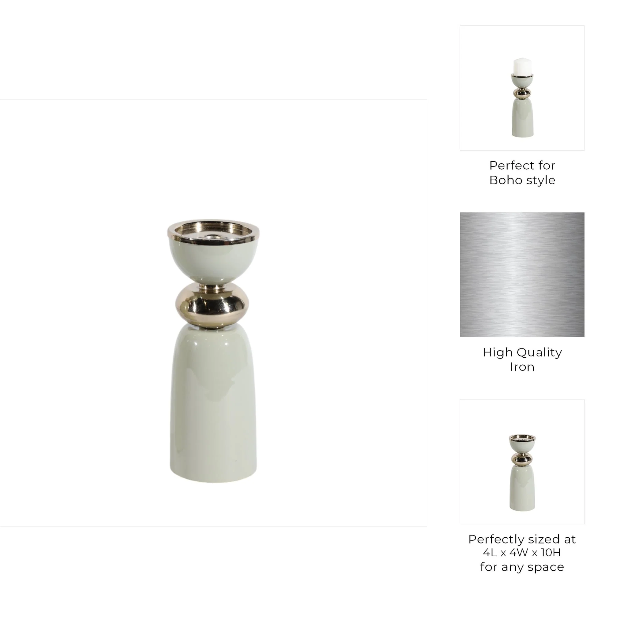 10x4" Curvy Taper & Pillar Holder, Sage/gold - Image 7