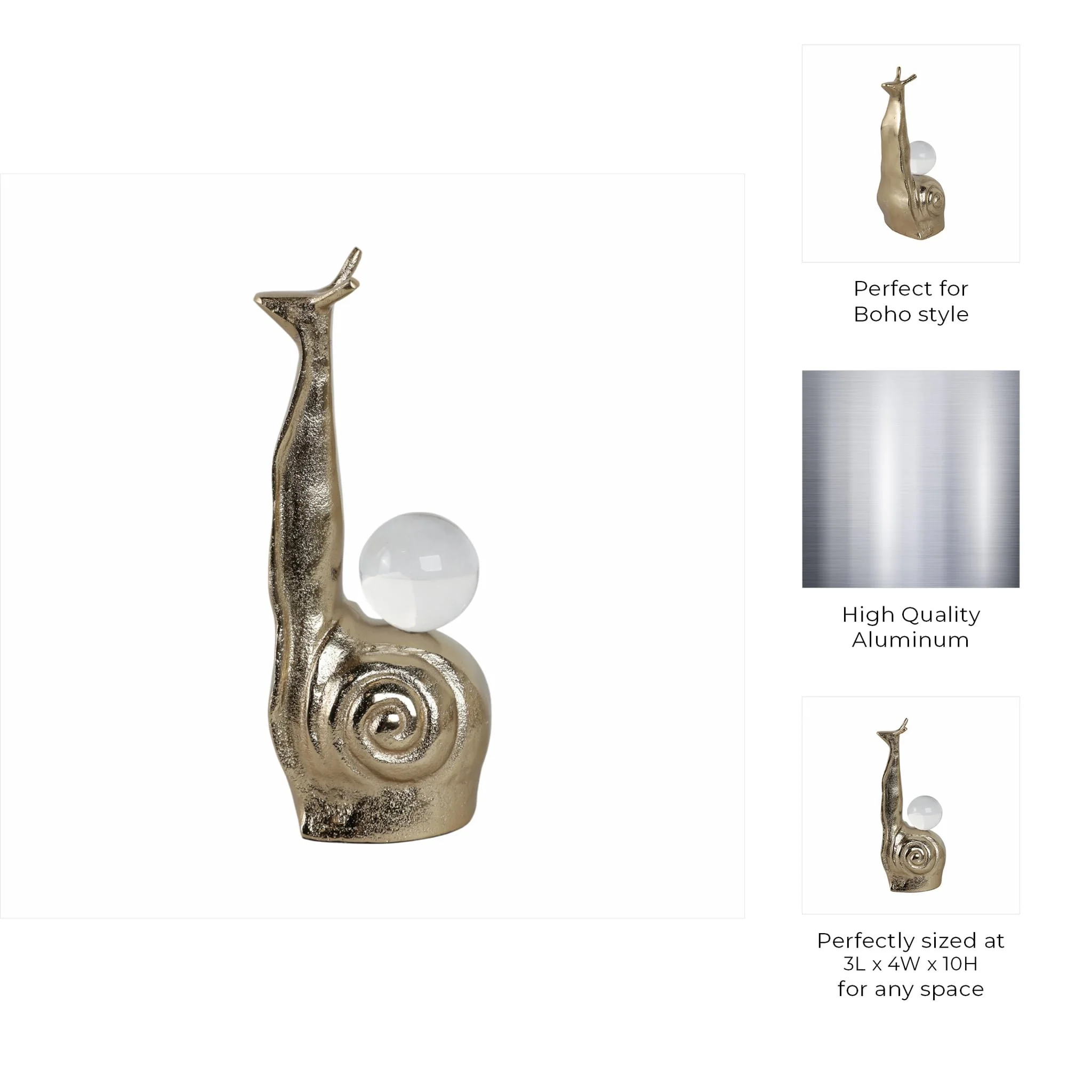 10x4" Tall Snail With Acrylic Ball, Gold - Image 7