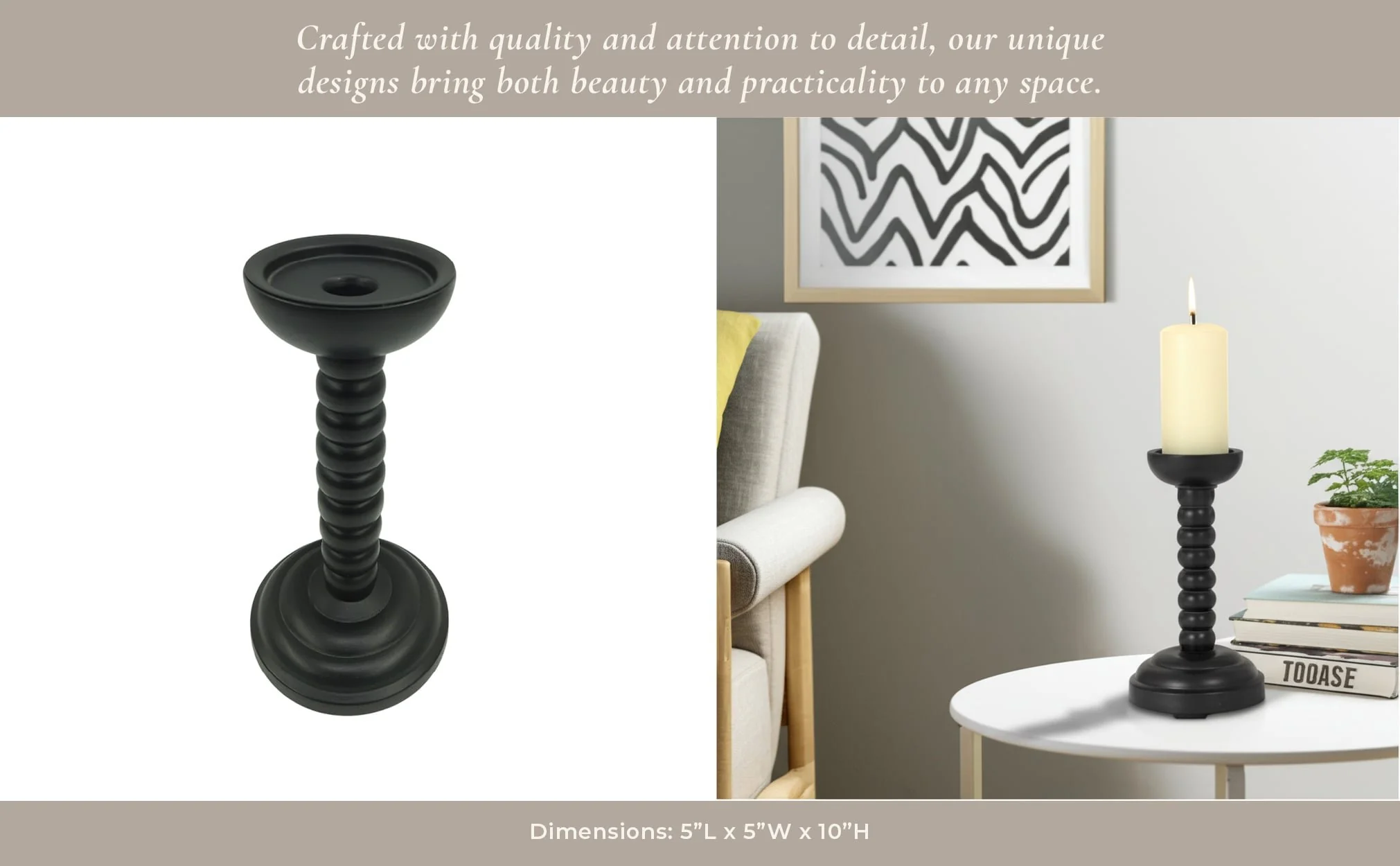 10x5" Stacked Pillar & Taper Holder, Black - Image 3