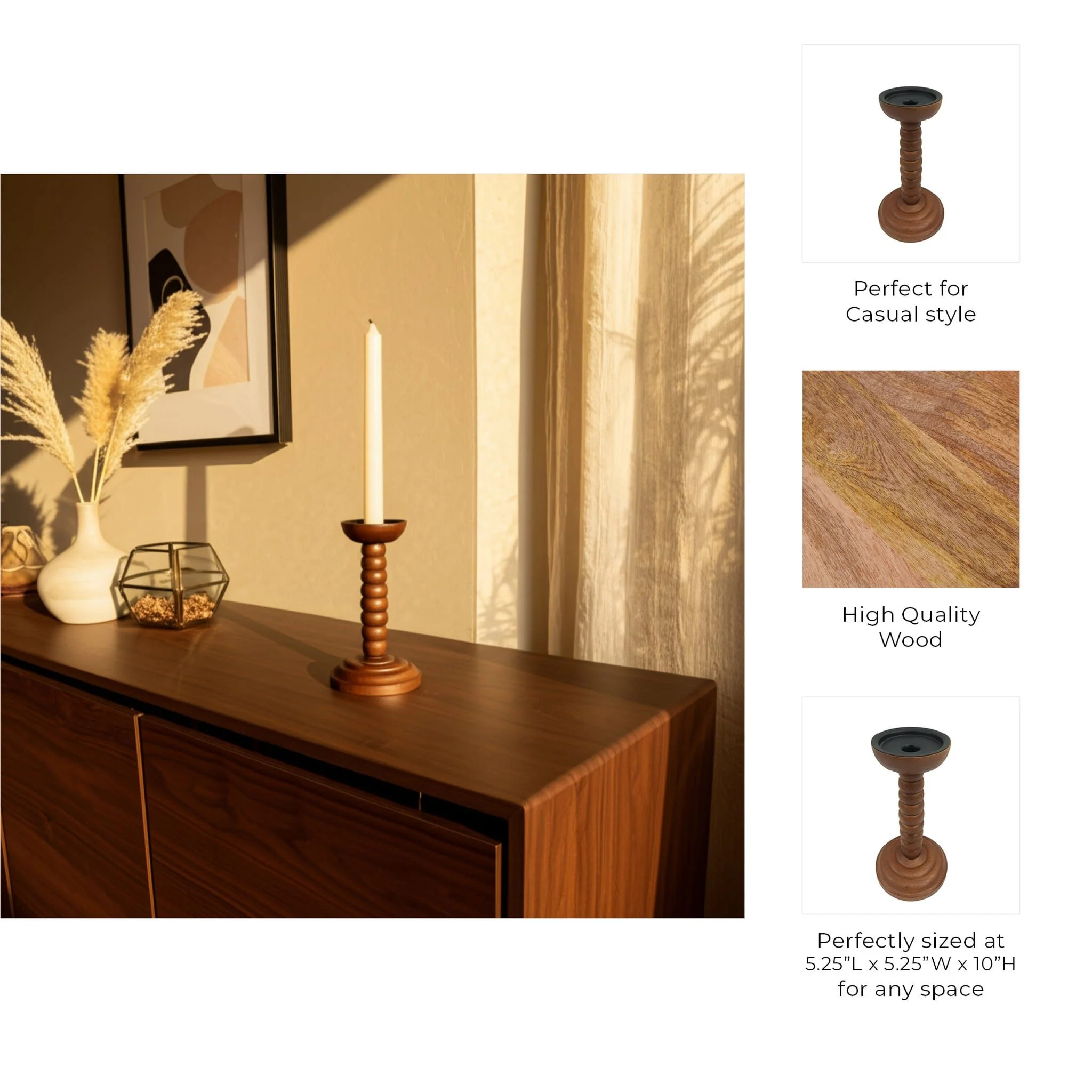 10x5" Stacked Pillar & Taper Holder, Walnut - Image 2