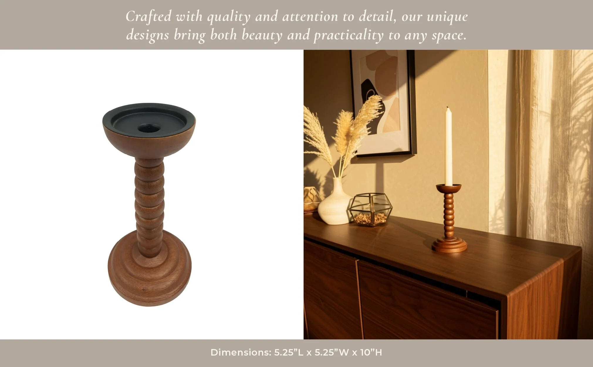 10x5" Stacked Pillar & Taper Holder, Walnut - Image 7