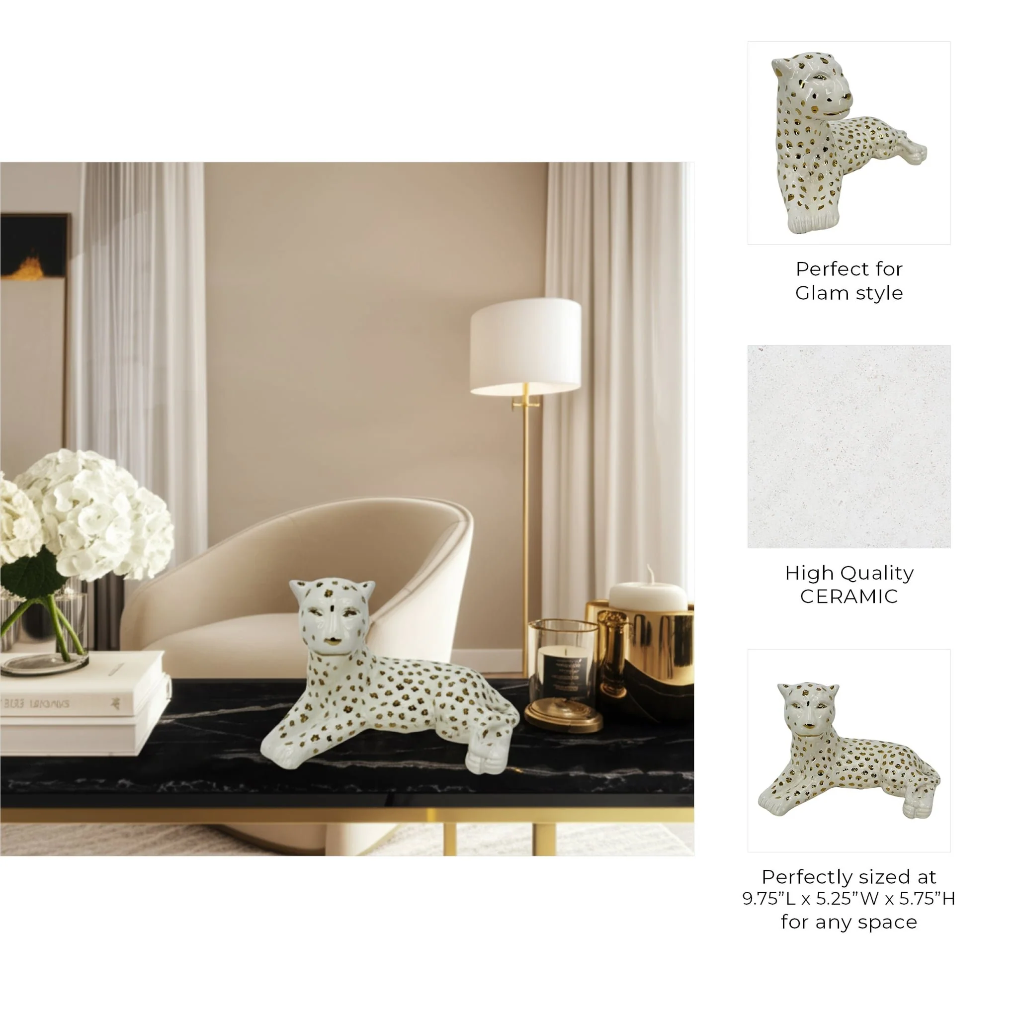 10x6" Leopard Lying Down, White/gold - Image 10