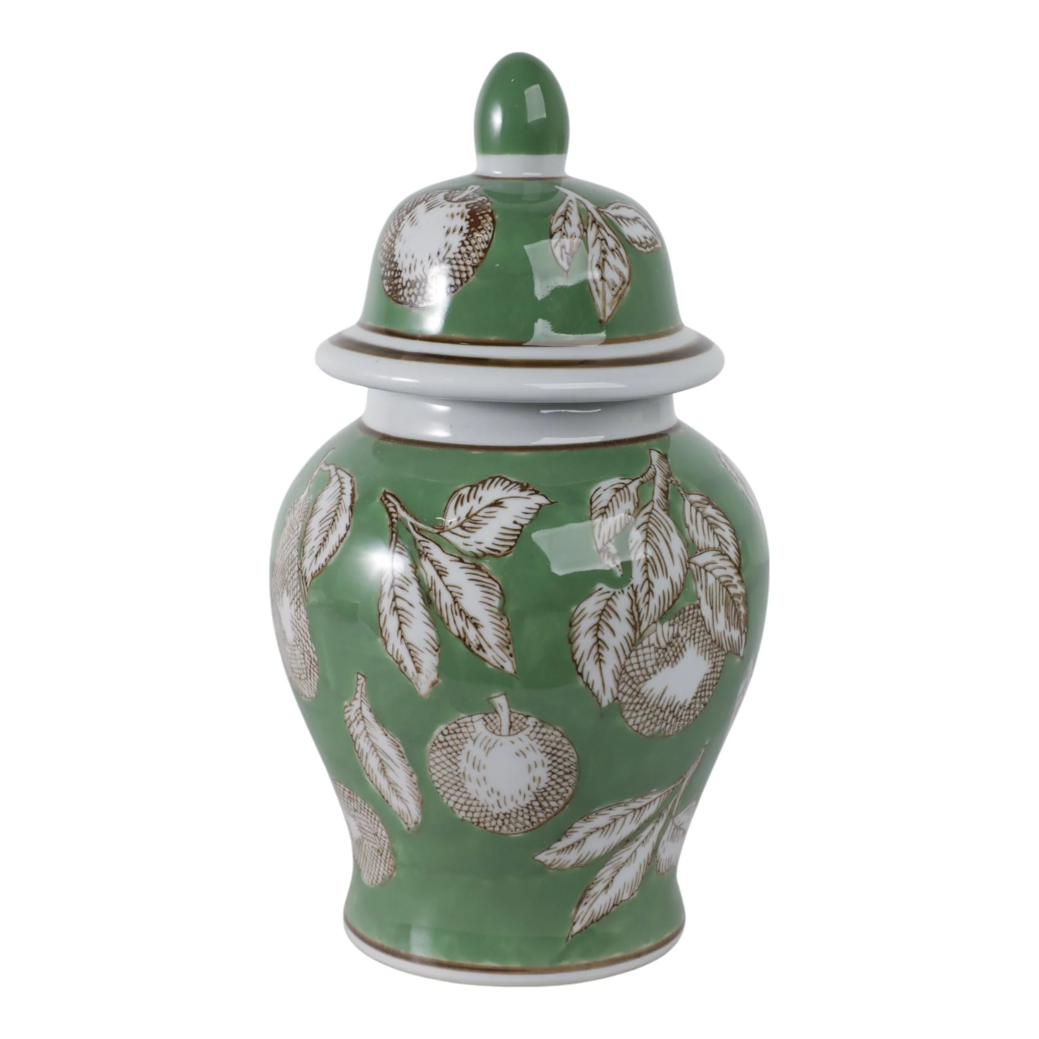 10x6" Pears & Twigs Temple Jar, Green/brown - Image 3