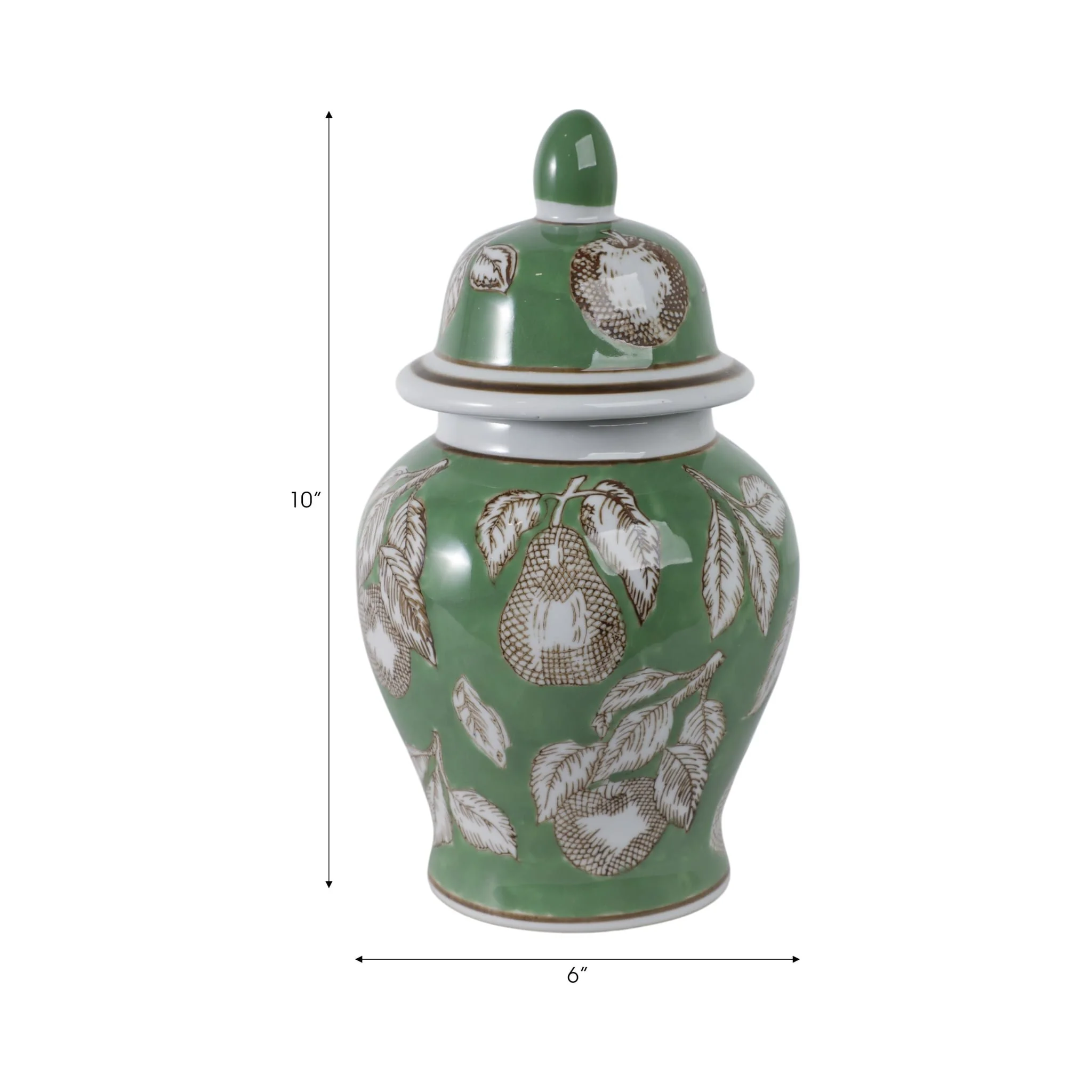 10x6" Pears & Twigs Temple Jar, Green/brown - Image 8