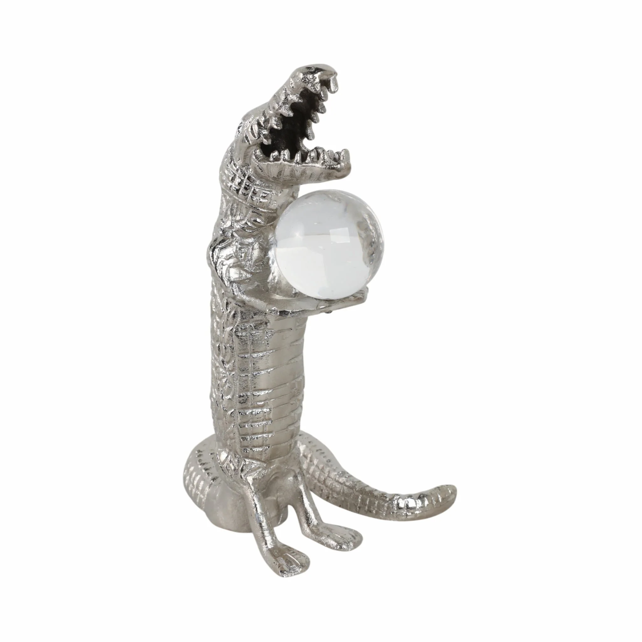 10x7" Crocodile Holding Acrylic Ball, Silver - Image 2
