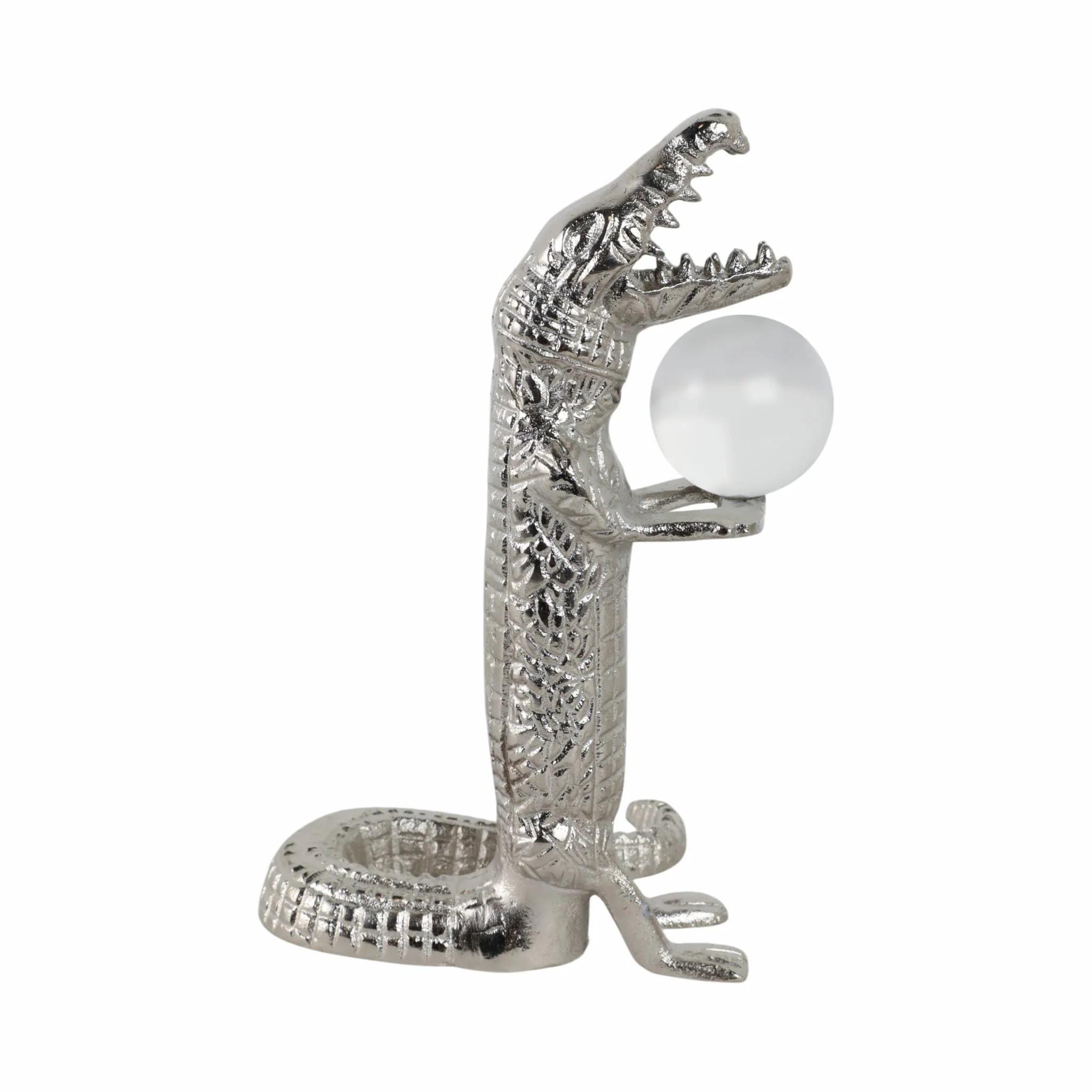 10x7" Crocodile Holding Acrylic Ball, Silver - Image 3