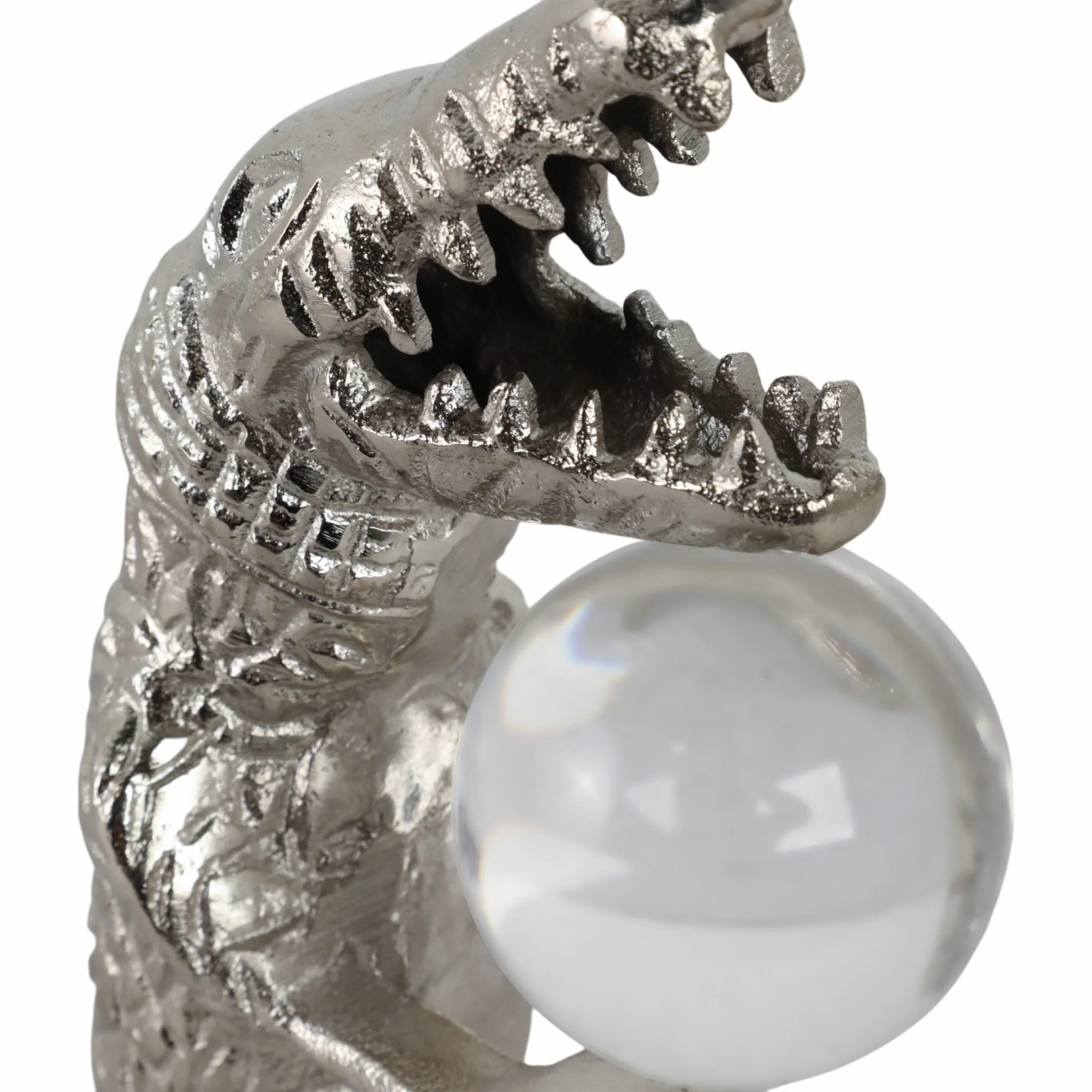 10x7" Crocodile Holding Acrylic Ball, Silver - Image 5