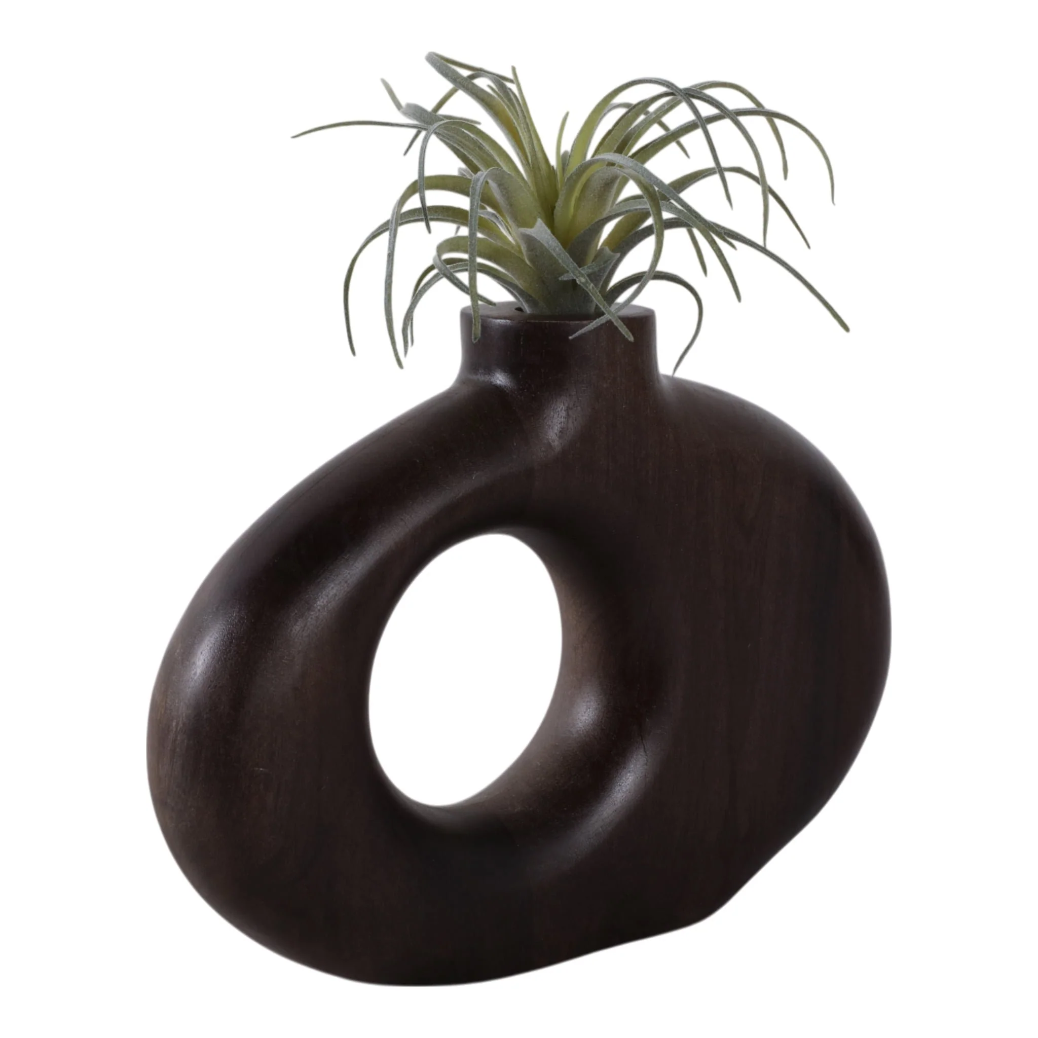 10x7" Cut-out Wood Vase, Dark Brown - Image 2
