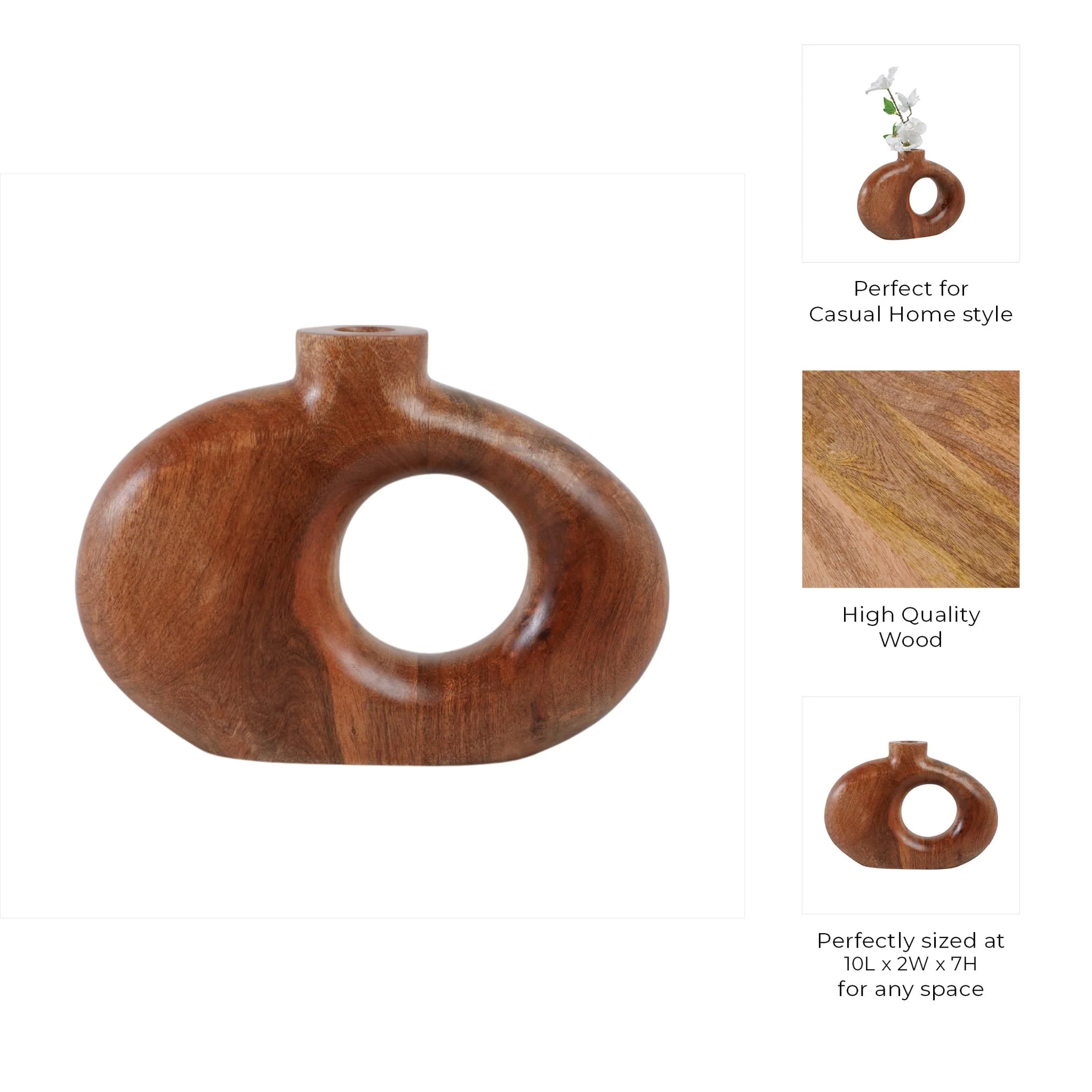 10x7" Cut-out Wood Vase, Natural - Image 9