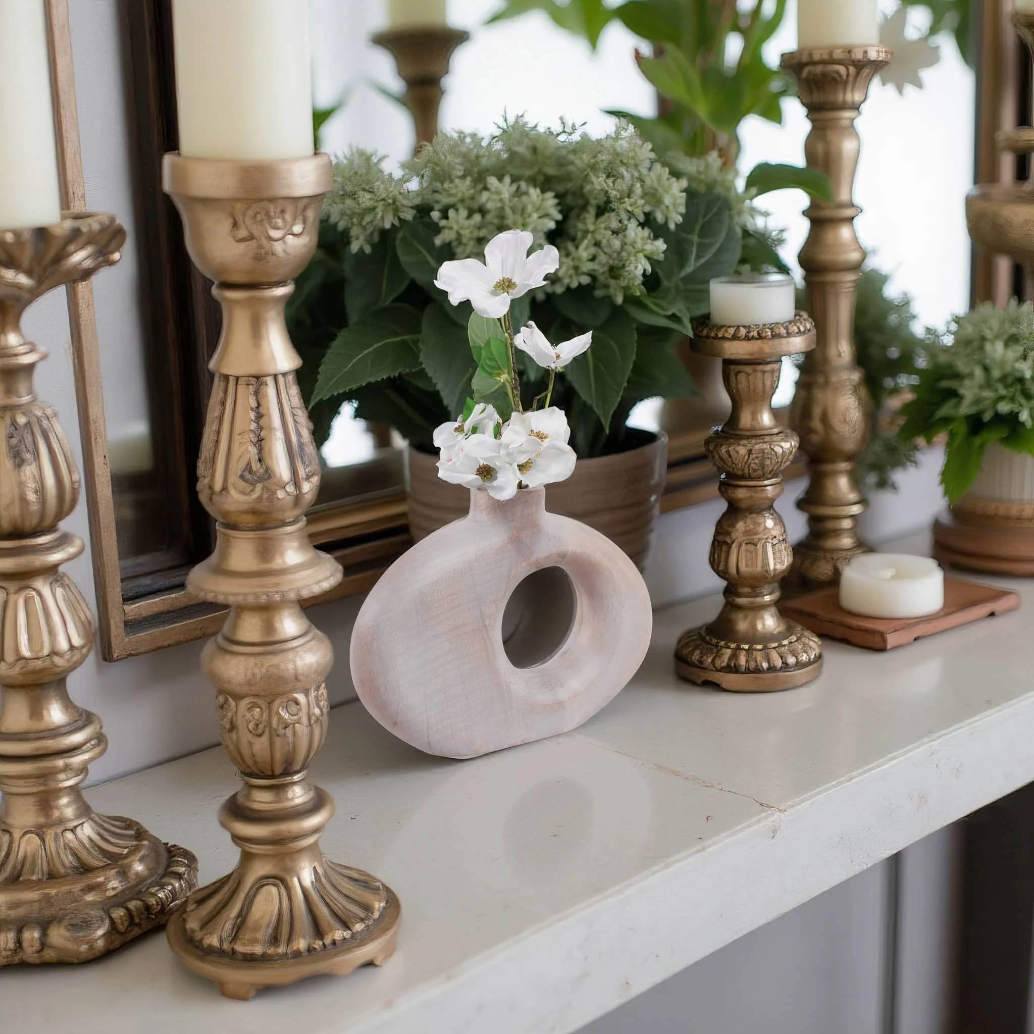 10x7" Cut-out Wood Vase, Whitewash - Image 11