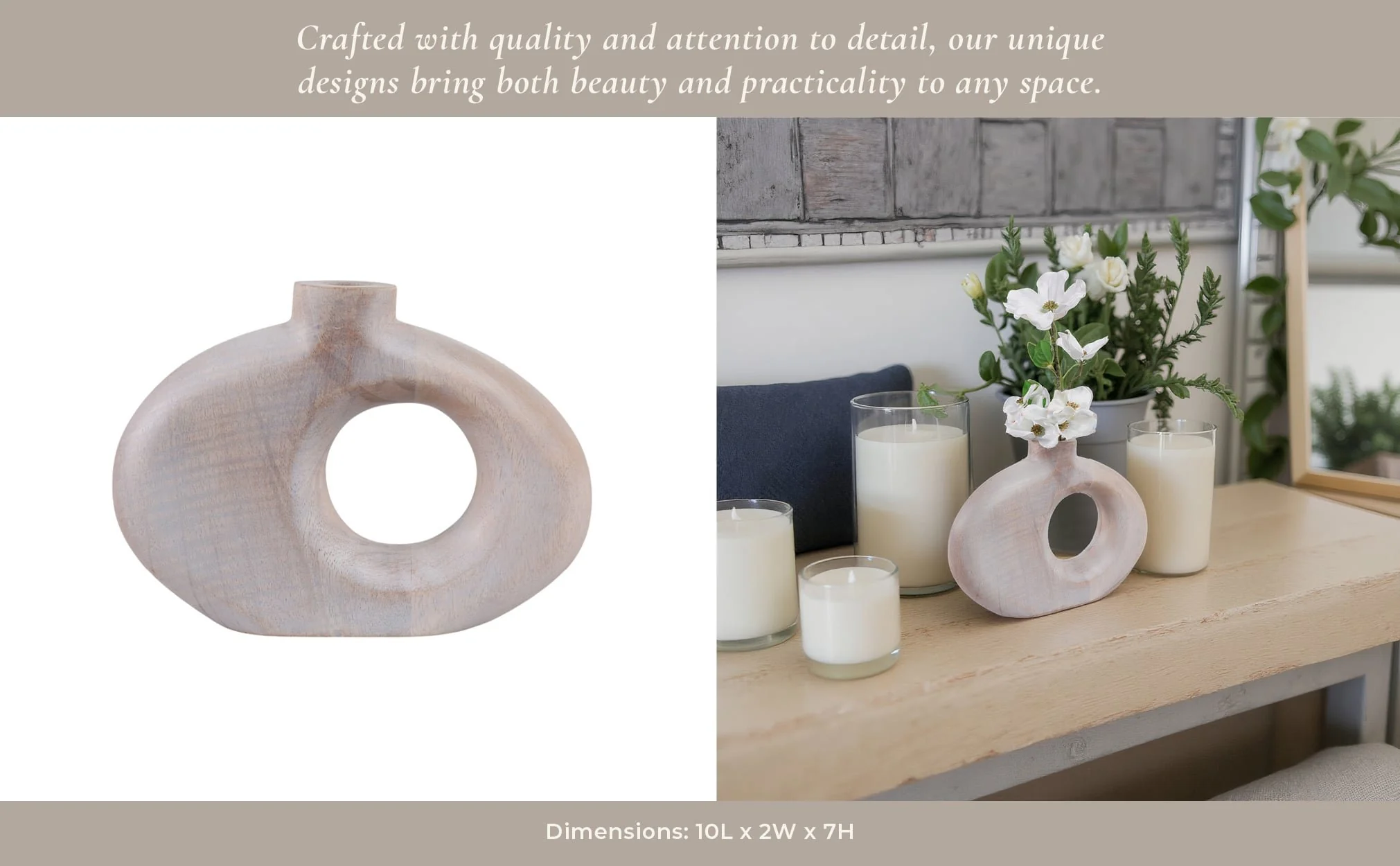 10x7" Cut-out Wood Vase, Whitewash - Image 12