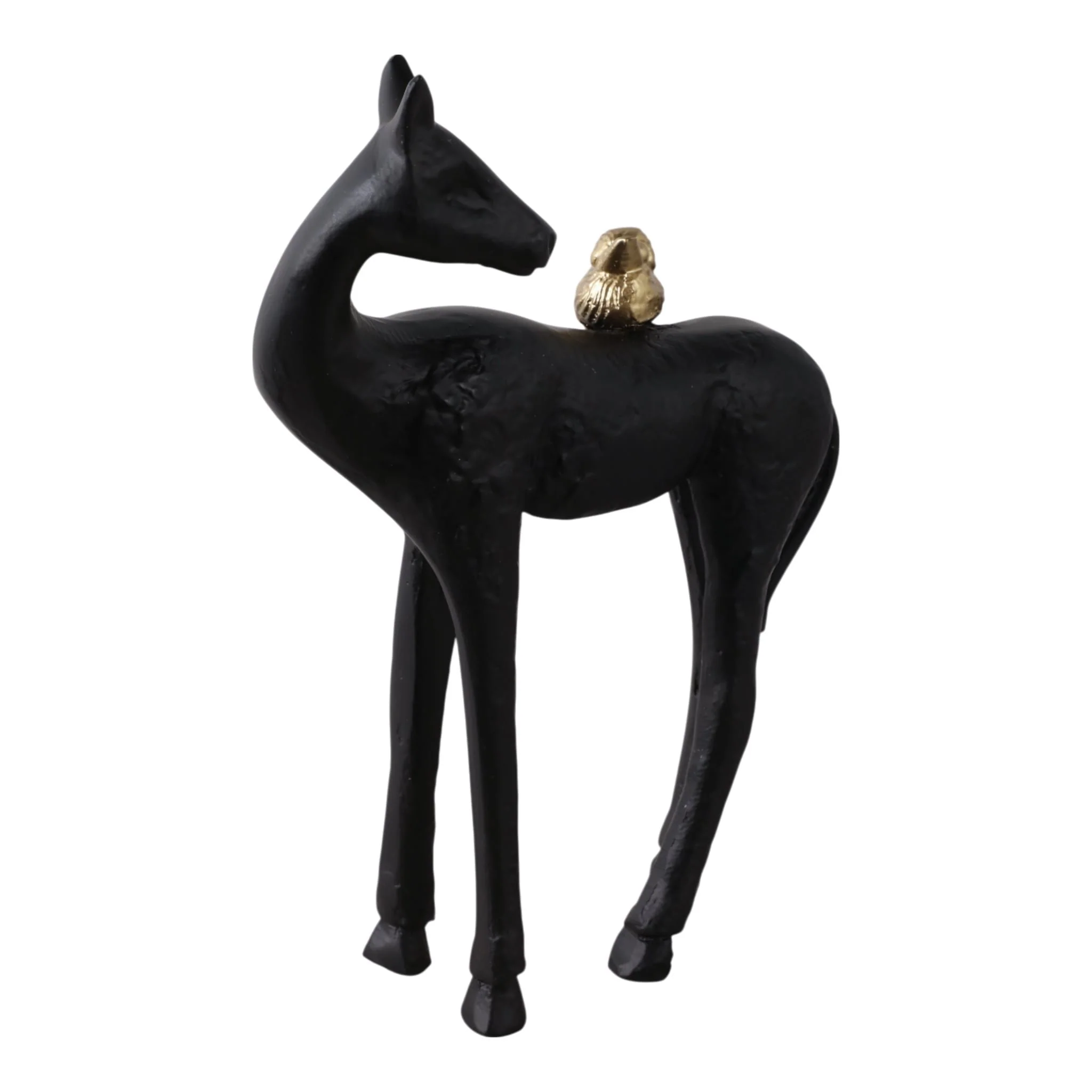 10x8" Bird Perched On Horses Back, Black/ Gold - Image 2