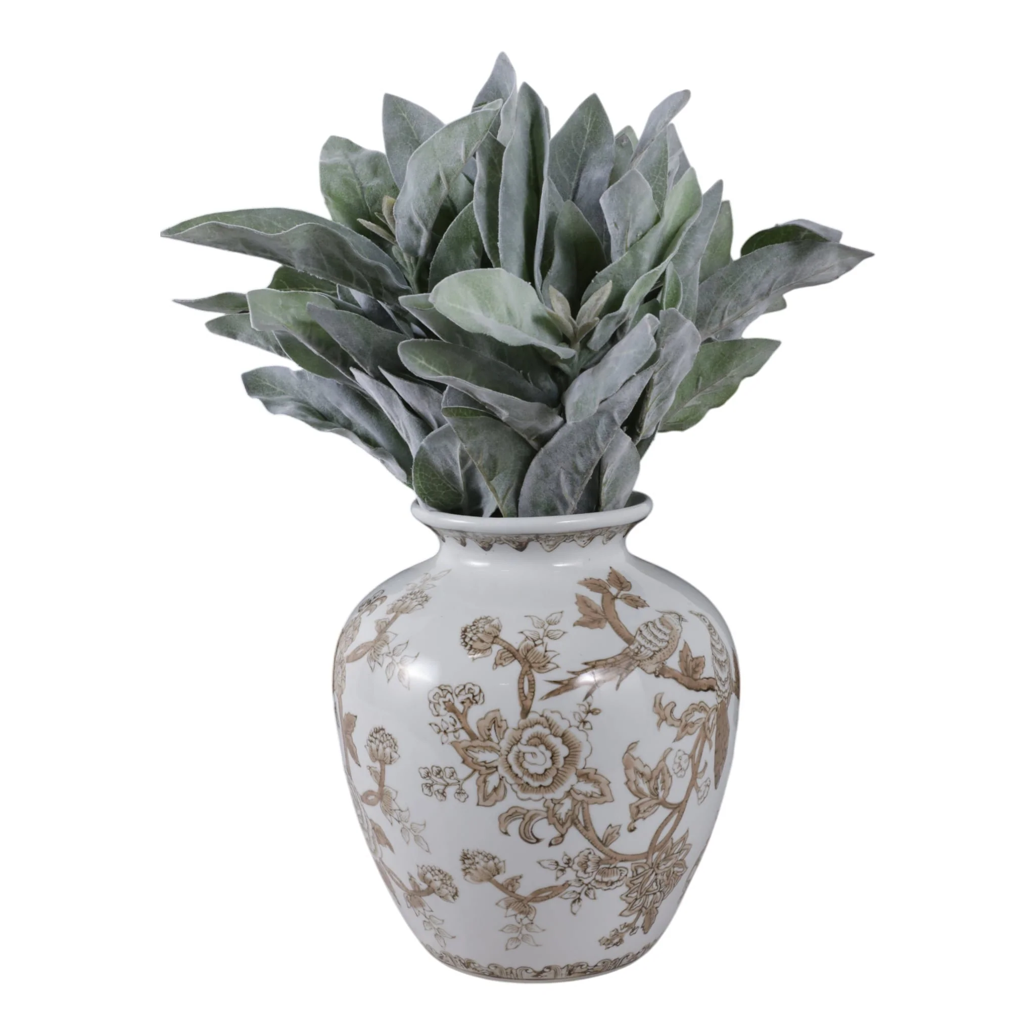 10x8" Chinoiserie Bird & Vines Vase, Brown/ White - Image 2