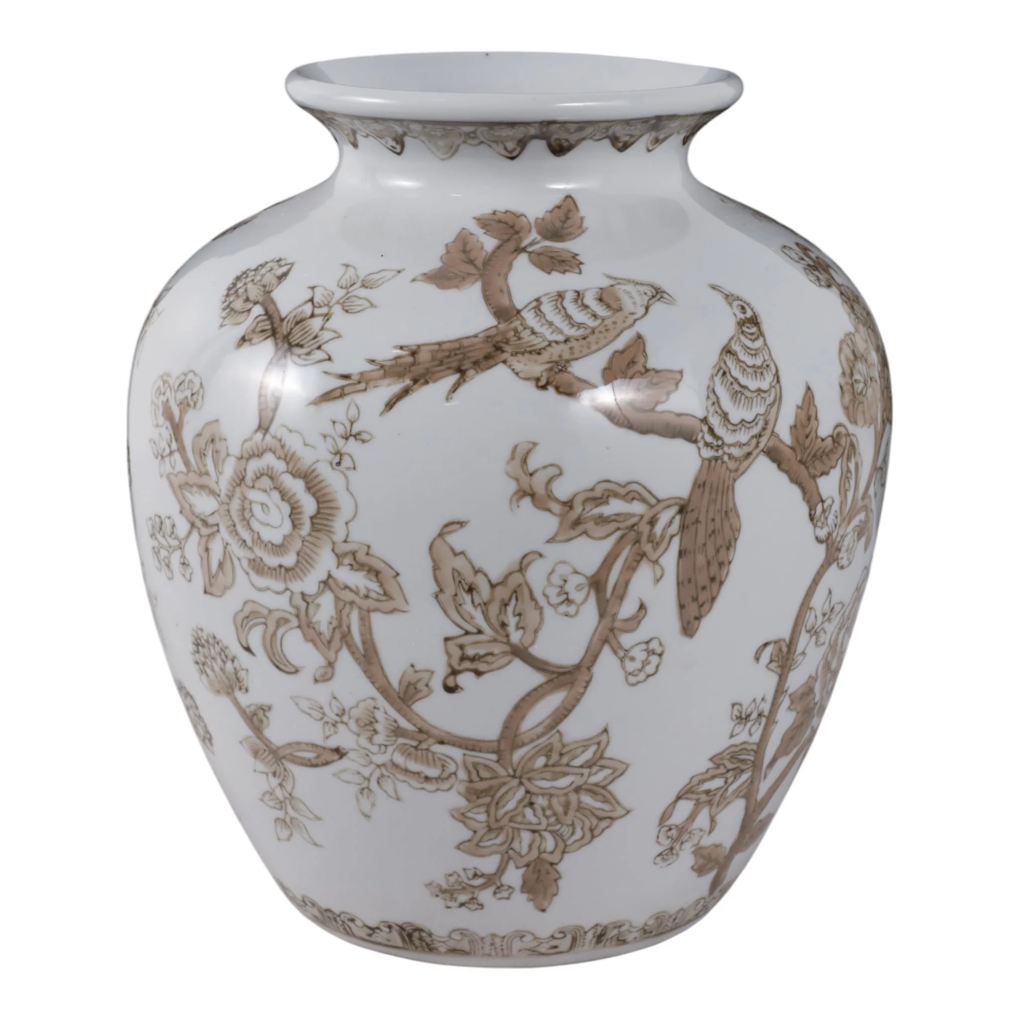 10x8" Chinoiserie Bird & Vines Vase, Brown/ White - Image 4