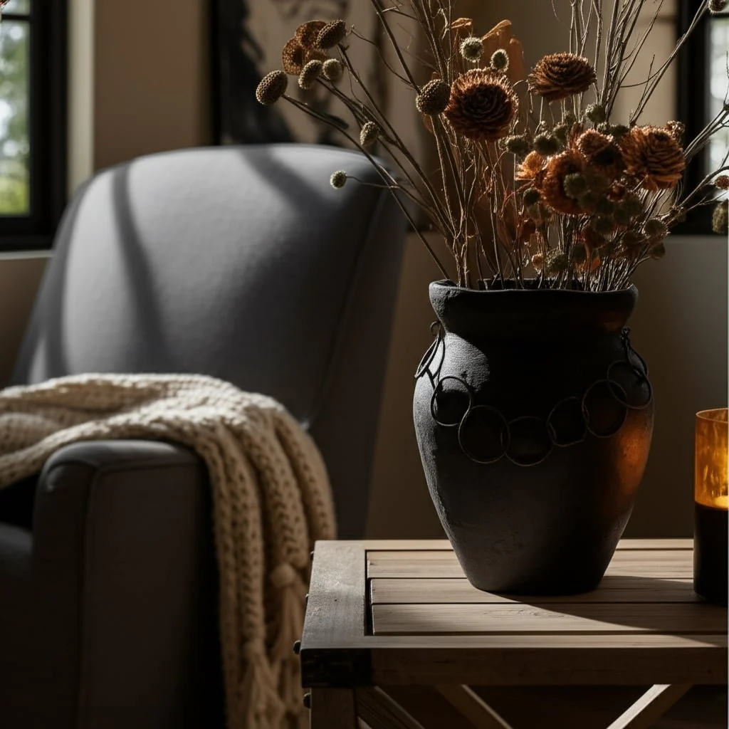 10x8" Rustic Vase With Chain, Black - Image 11