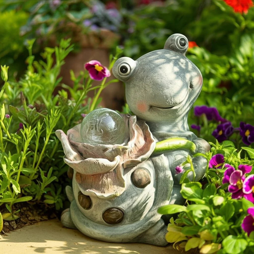 10x9" Blushing Turtle With Solar Flower, Grey Mult - Image 11