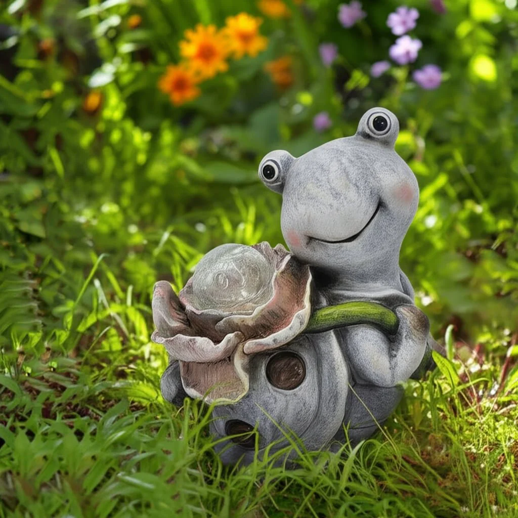 10x9" Blushing Turtle With Solar Flower, Grey Mult - Image 12