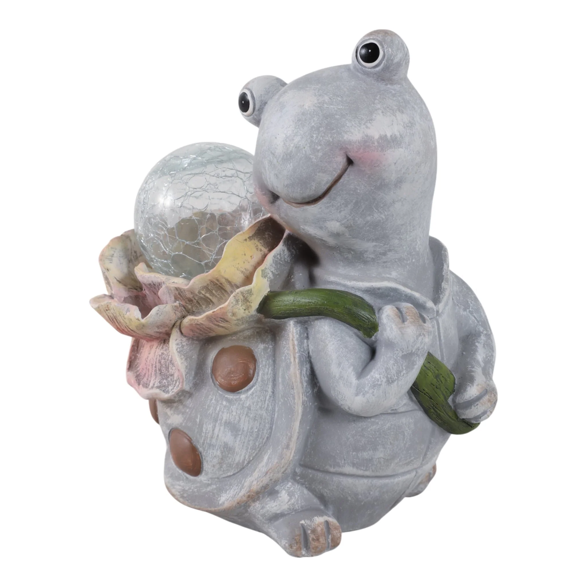 10x9" Blushing Turtle With Solar Flower, Grey Mult - Image 2