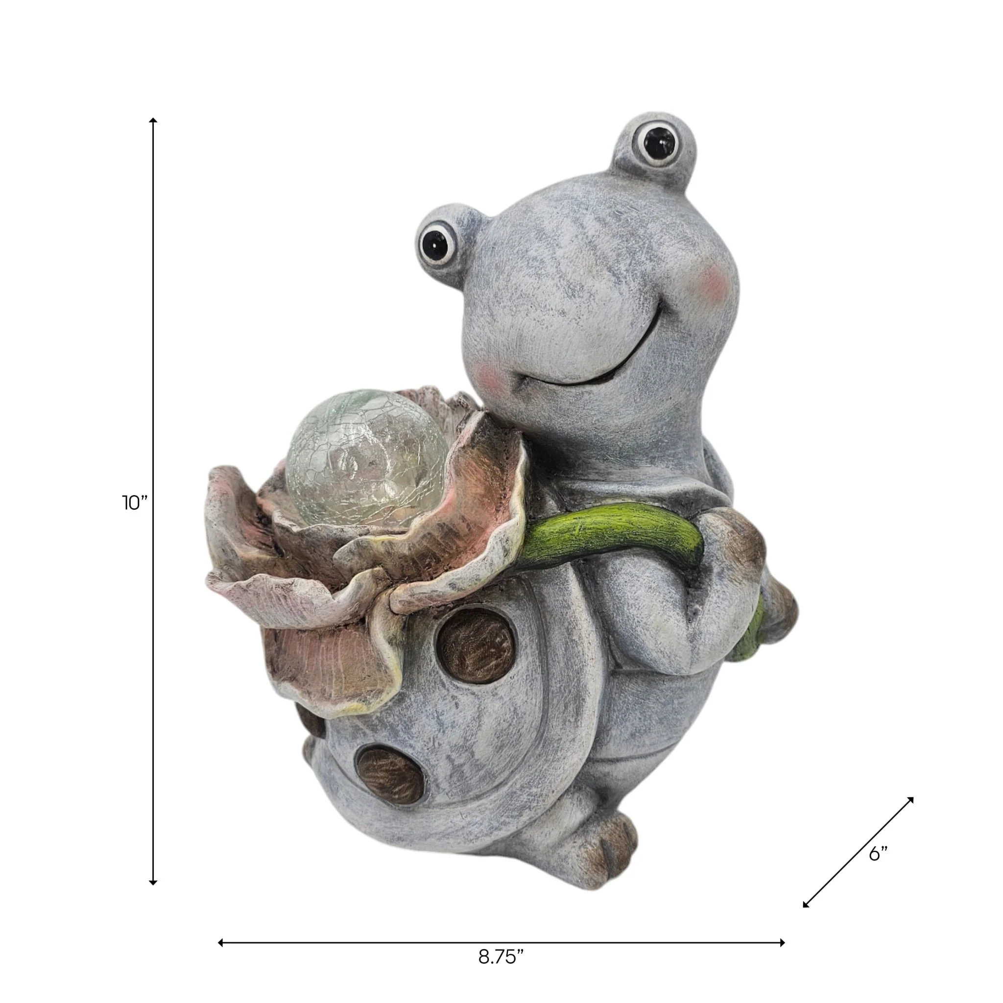 10x9" Blushing Turtle With Solar Flower, Grey Mult - Image 8
