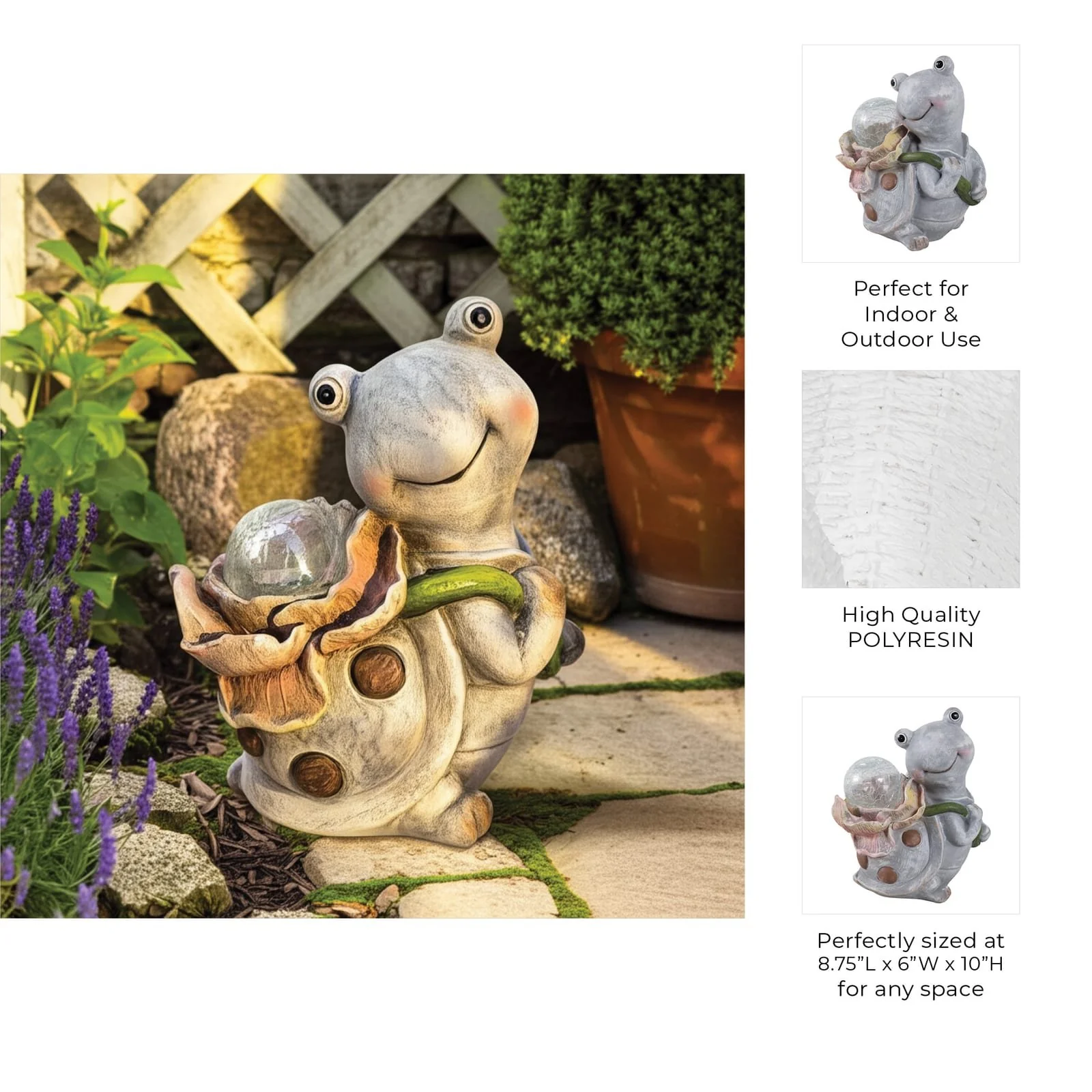 10x9" Blushing Turtle With Solar Flower, Grey Mult - Image 9