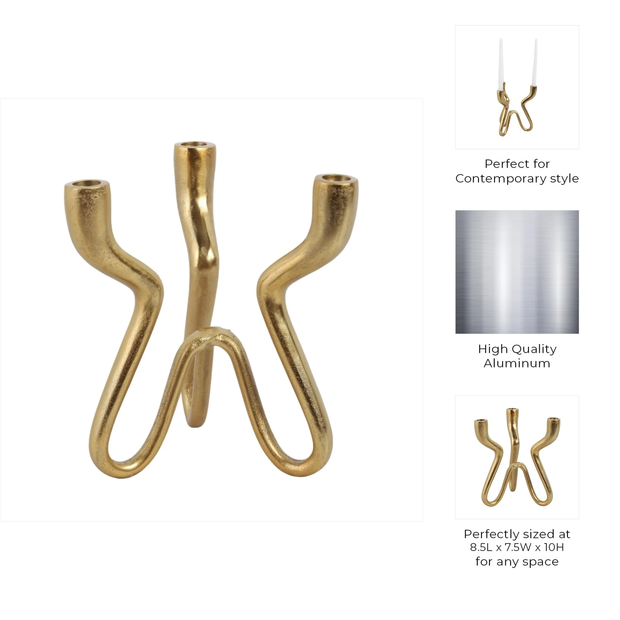 10x9" Loopy 3-taper Holder, Gold - Image 7