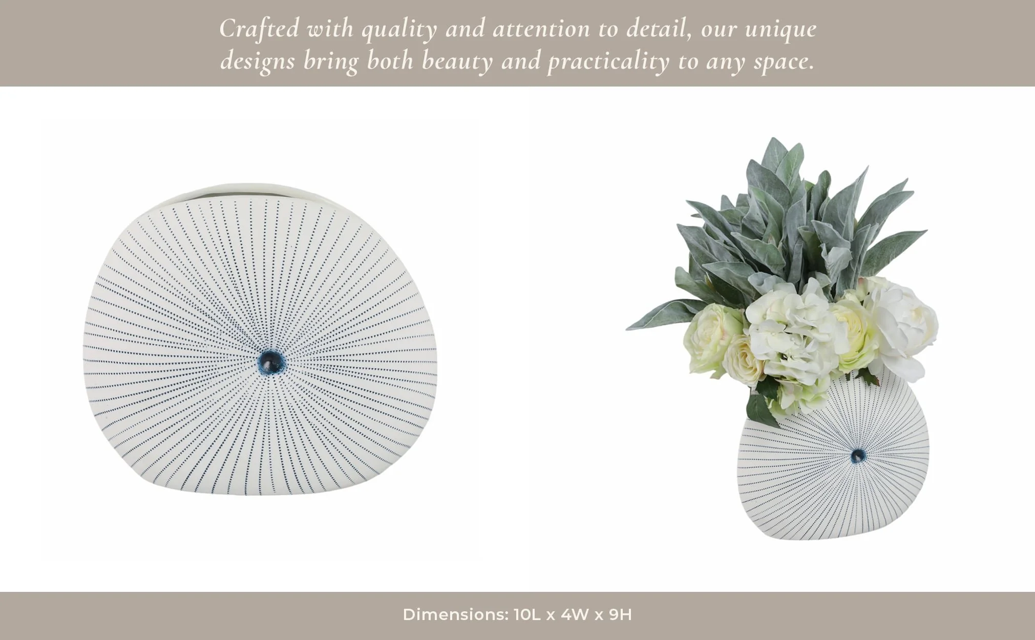10x9" Round Dotted Shell Vase, White/blue - Image 14