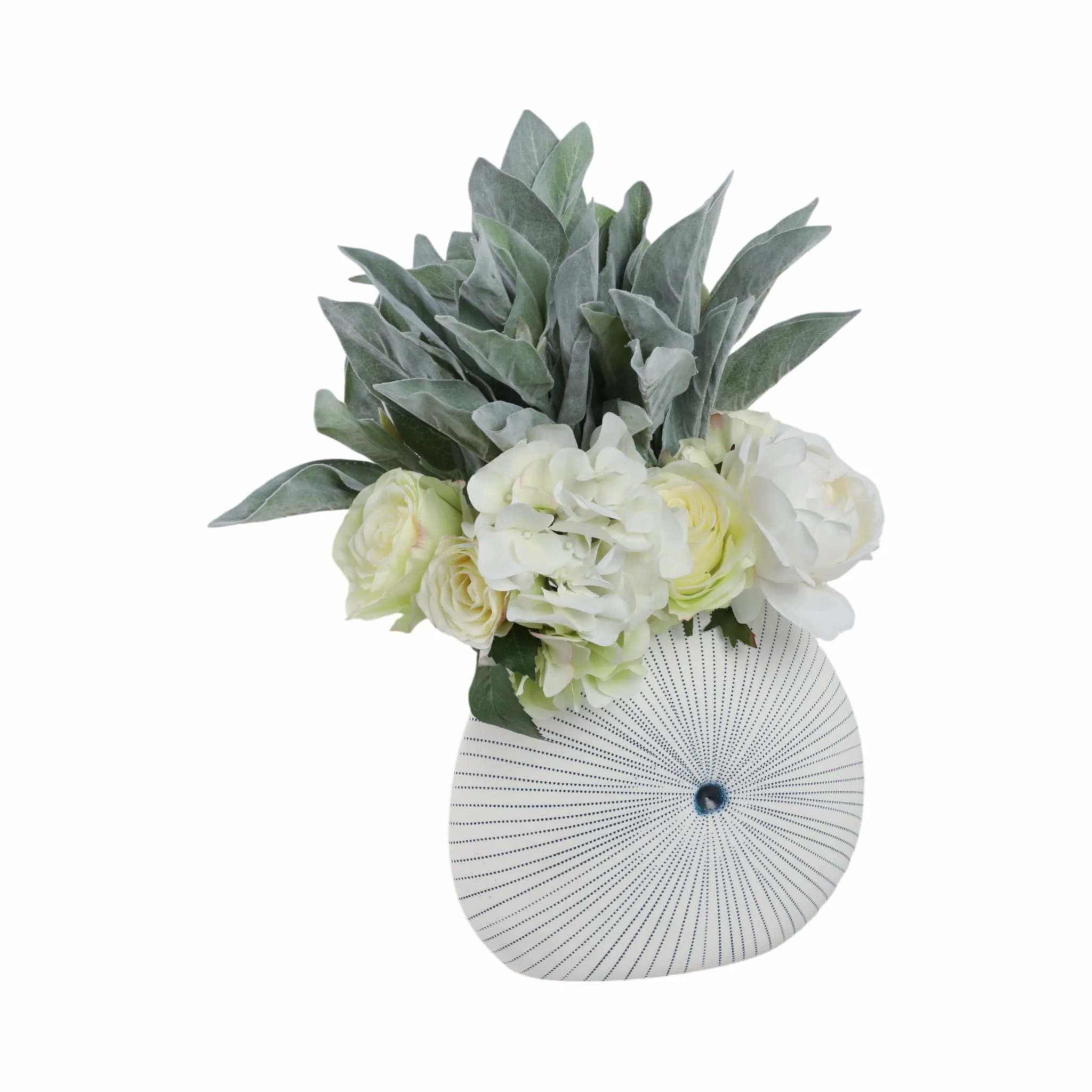 10x9" Round Dotted Shell Vase, White/blue - Image 2