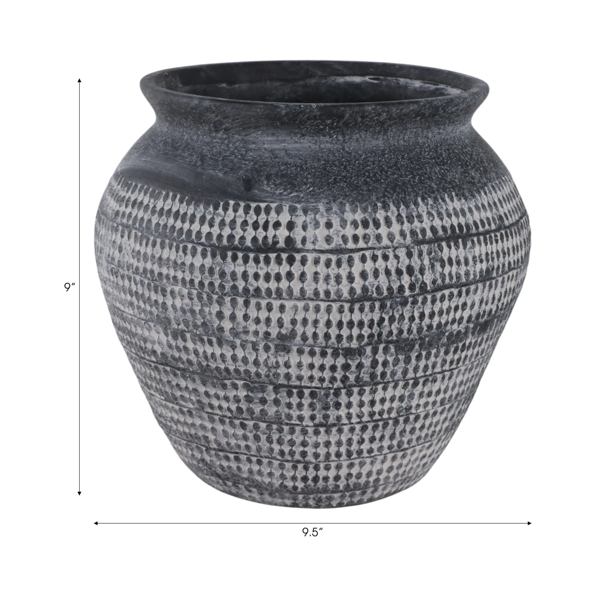 10x9" Textured Stoneware Vase, Black - Image 8