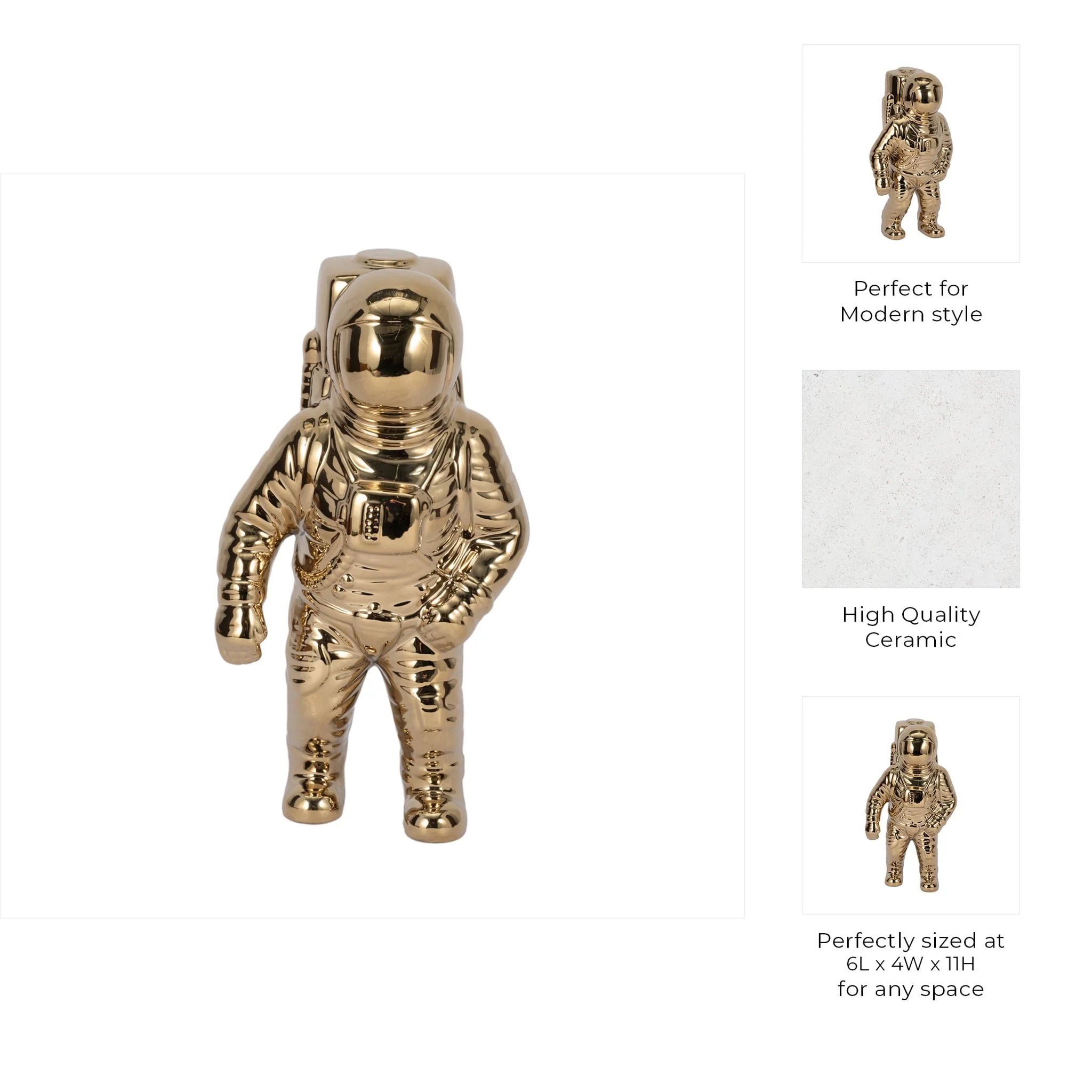 11" Astronaut Statuette, Gold - Image 9